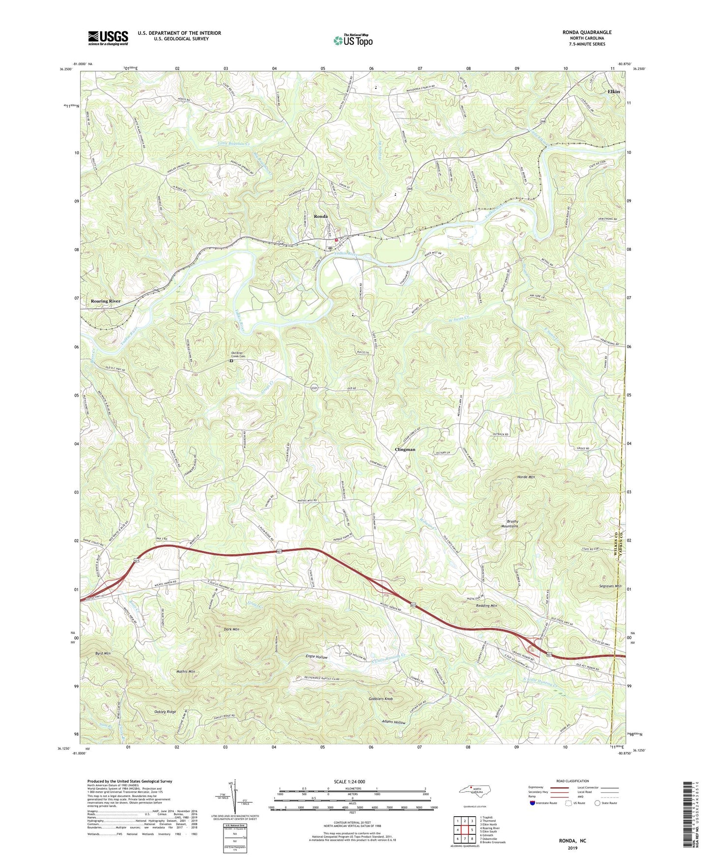 Ronda North Carolina US Topo Map Image