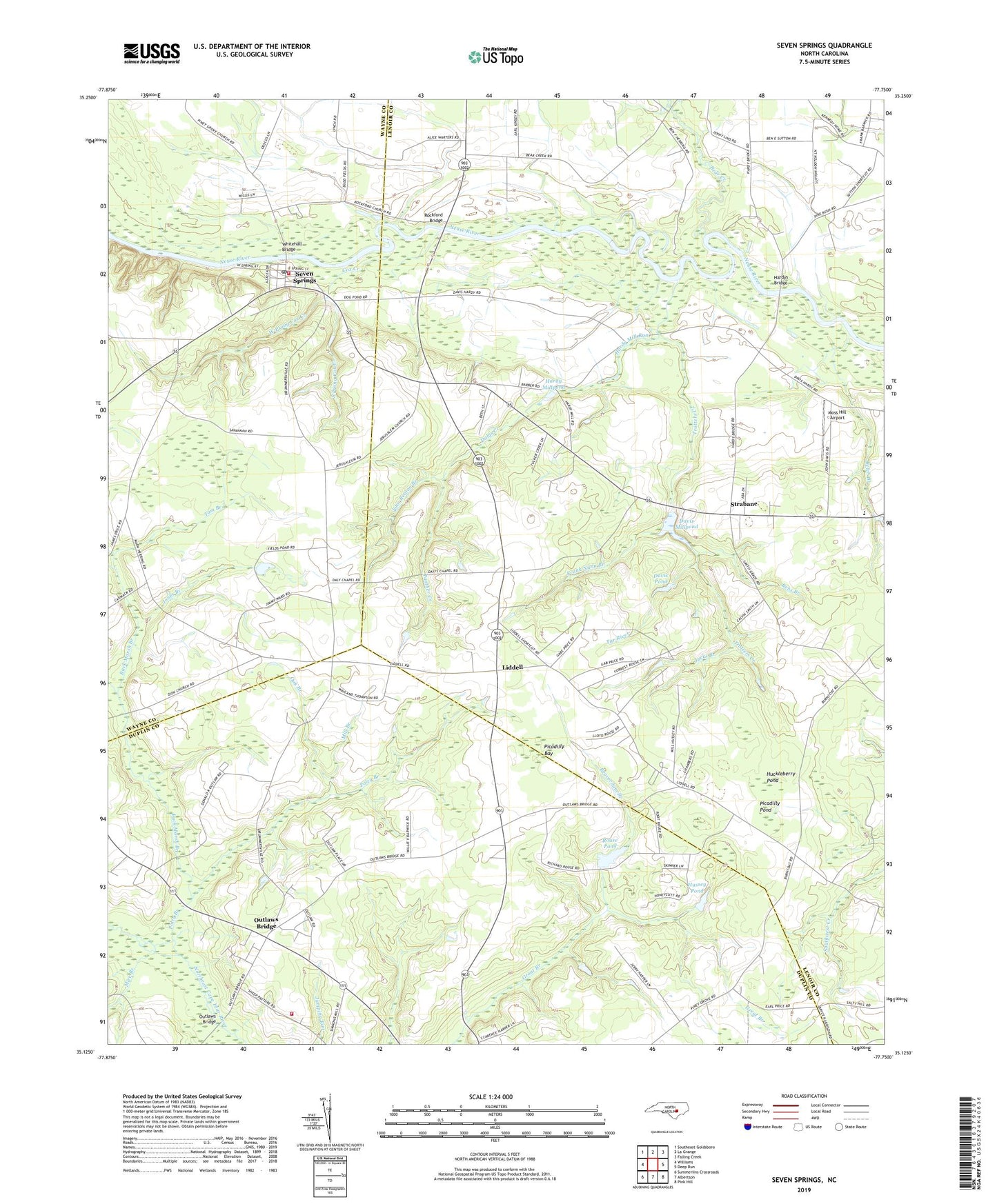 Seven Springs North Carolina US Topo Map Image