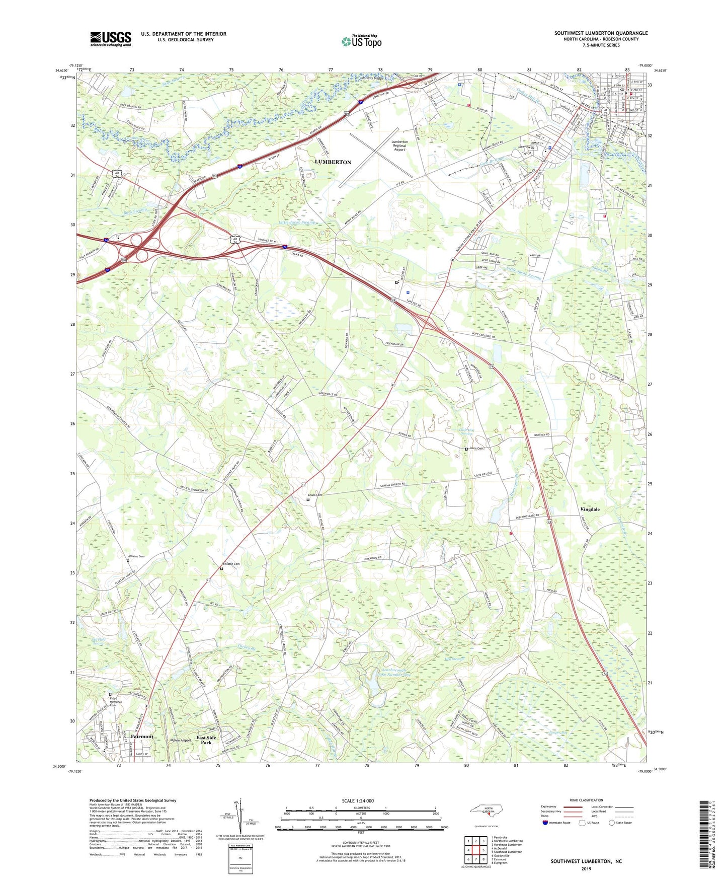 Southwest Lumberton North Carolina US Topo Map Image