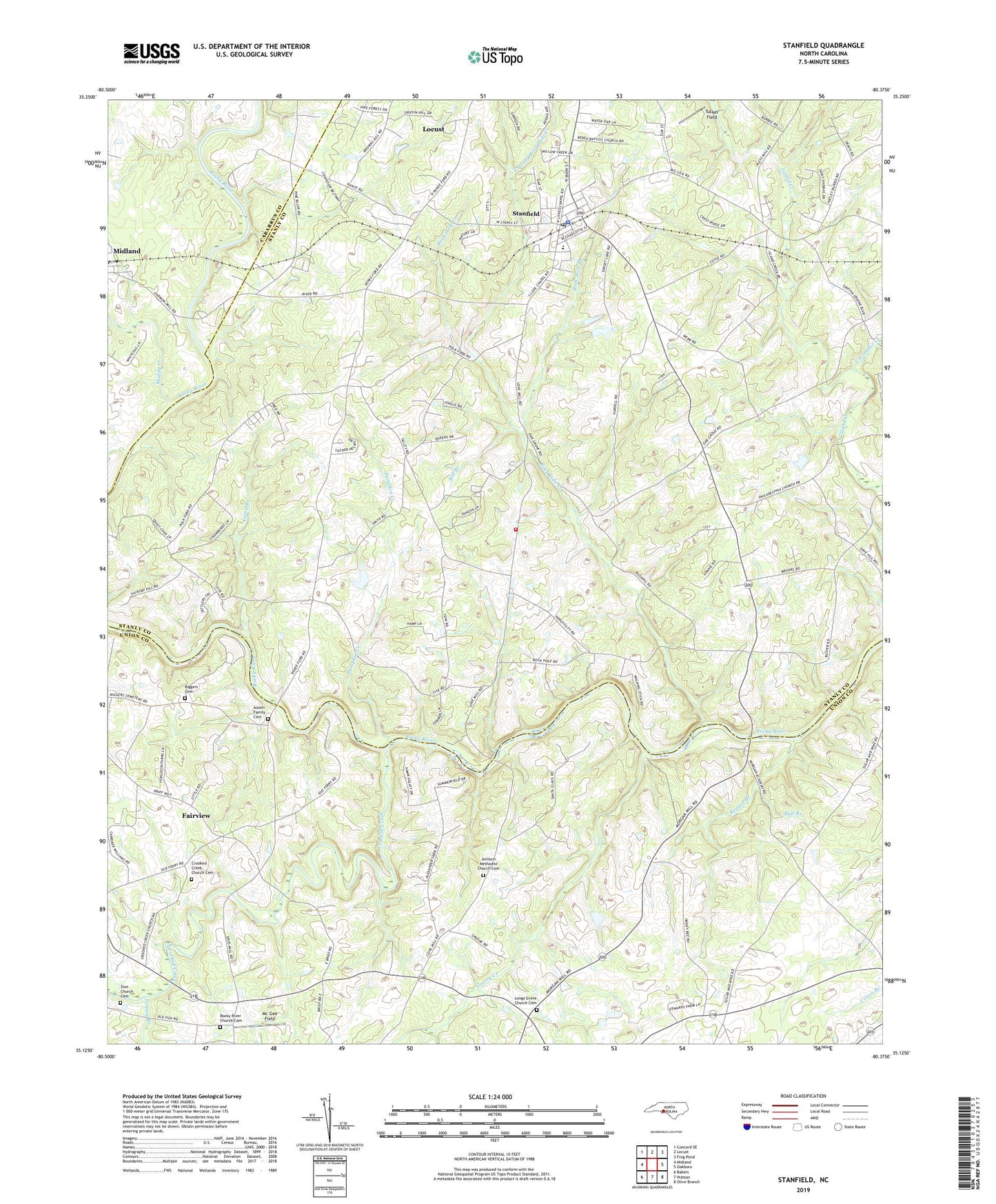 Stanfield North Carolina US Topo Map Image