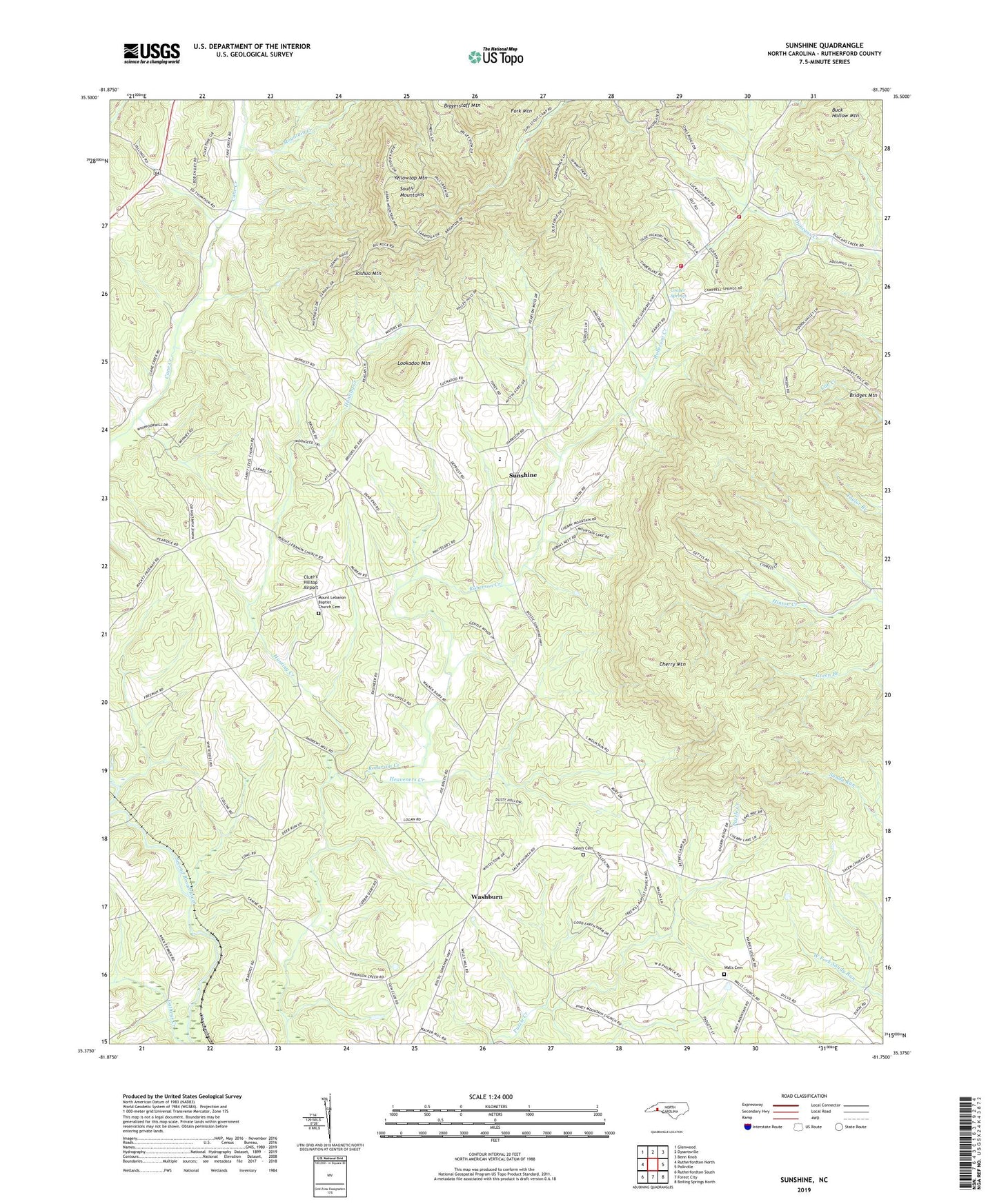 Sunshine North Carolina US Topo Map Image