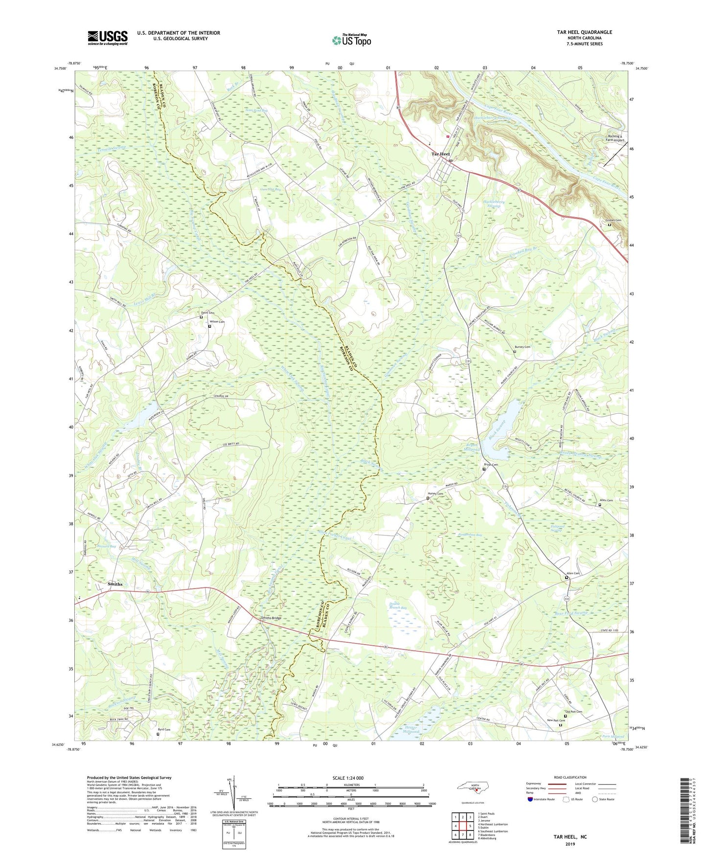 Tar Heel North Carolina US Topo Map Image