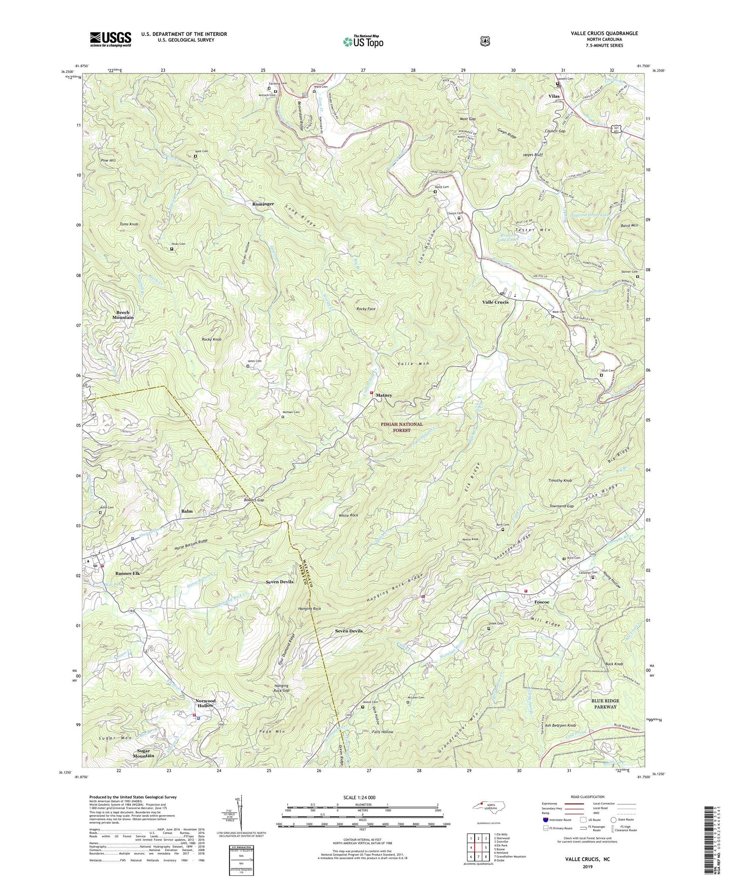Valle Crucis North Carolina US Topo Map Image