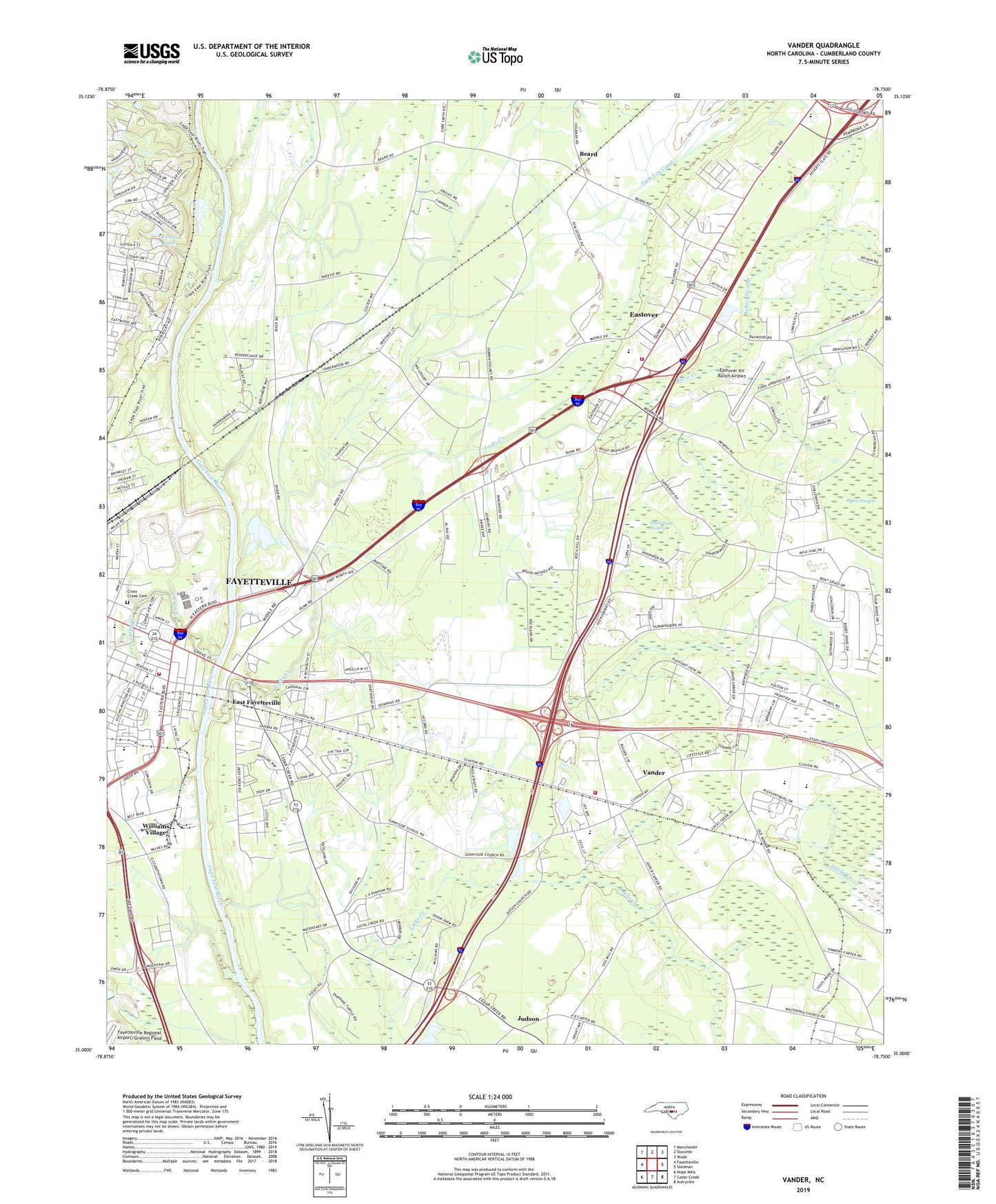 Vander North Carolina US Topo Map Image