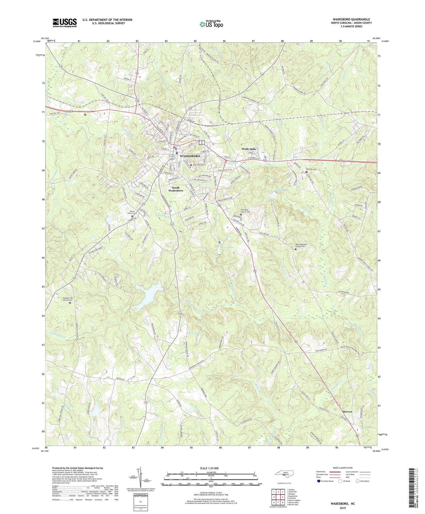 Wadesboro North Carolina US Topo Map Image