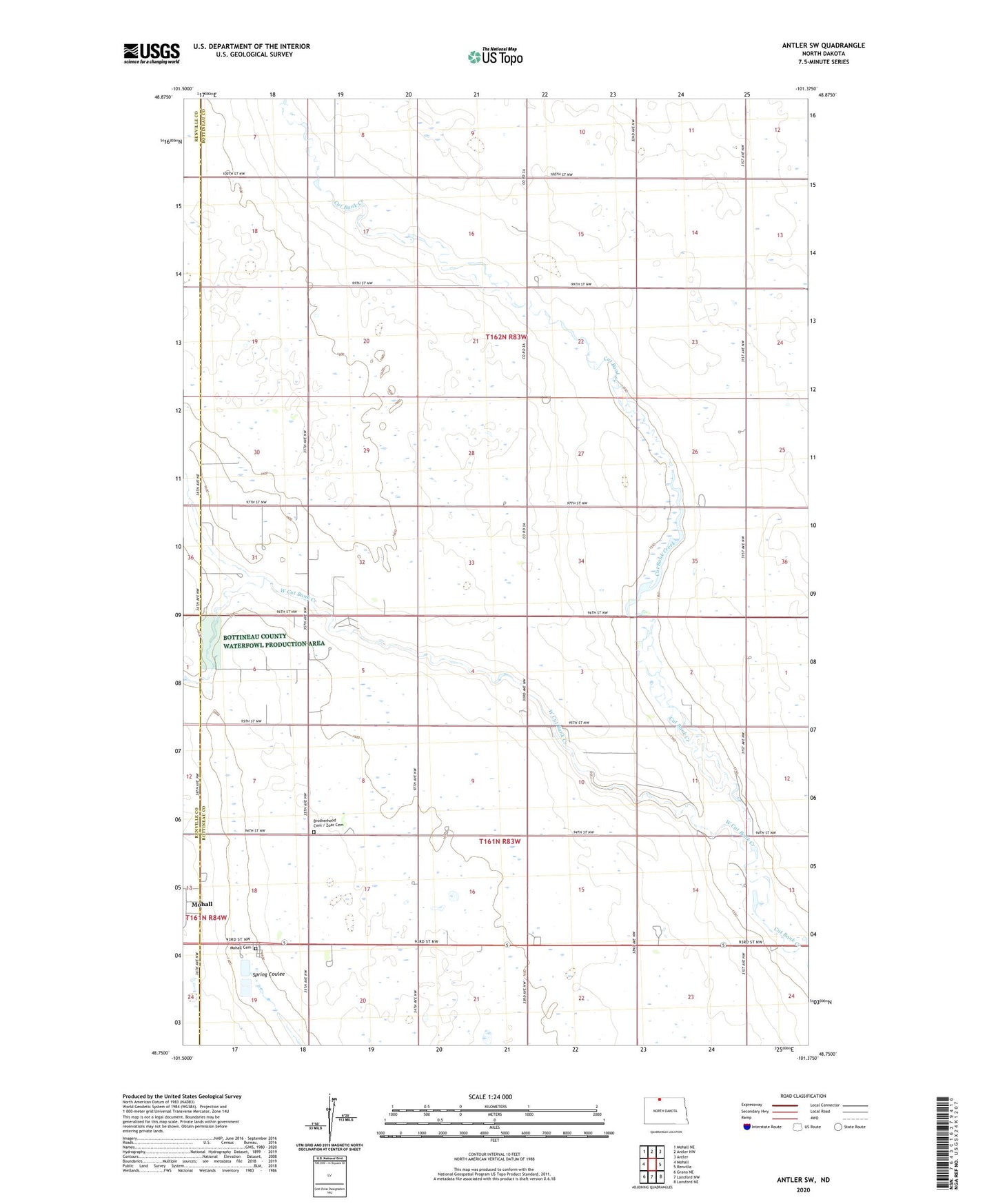 Antler SW North Dakota US Topo Map Image