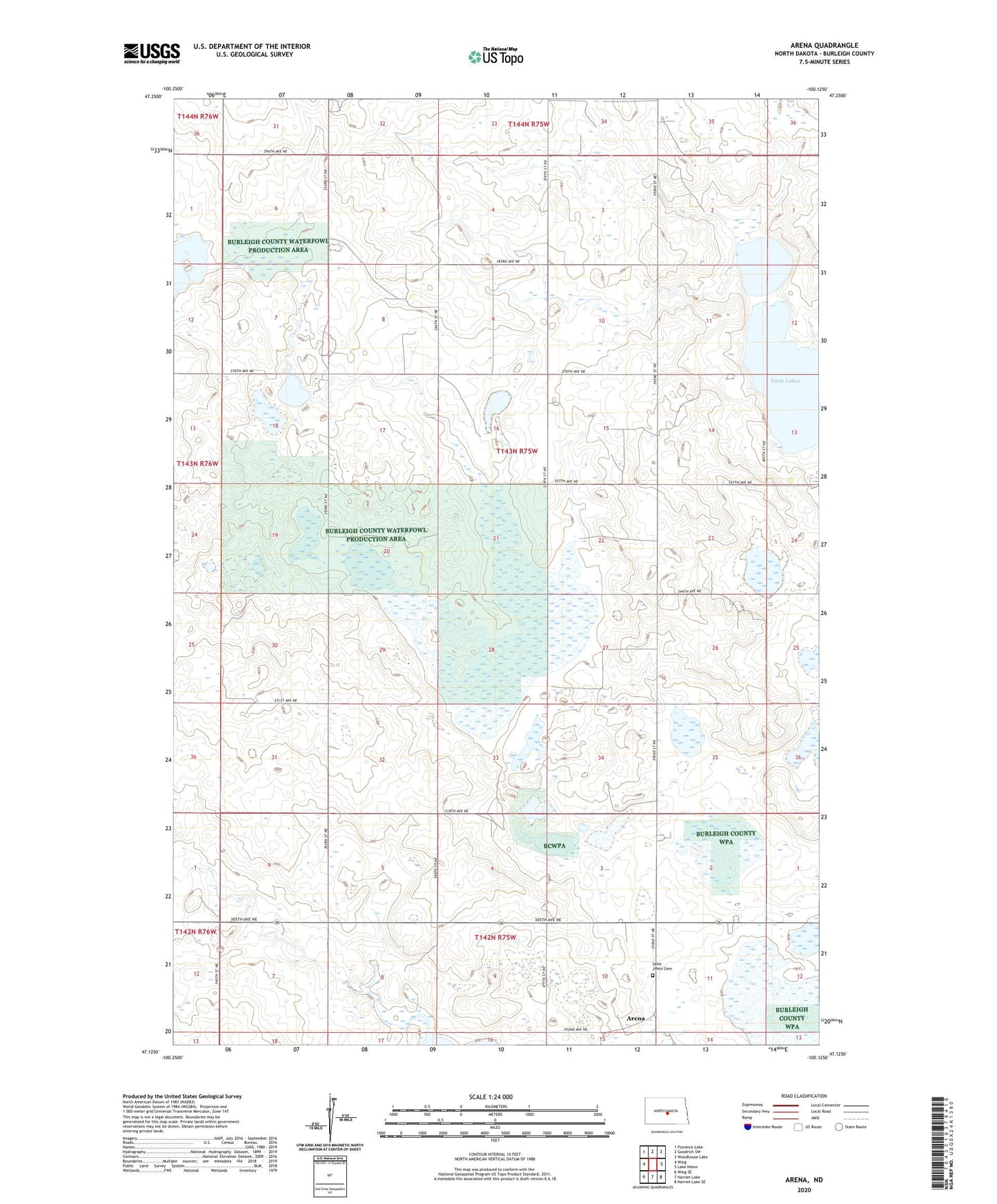 Arena North Dakota US Topo Map Image