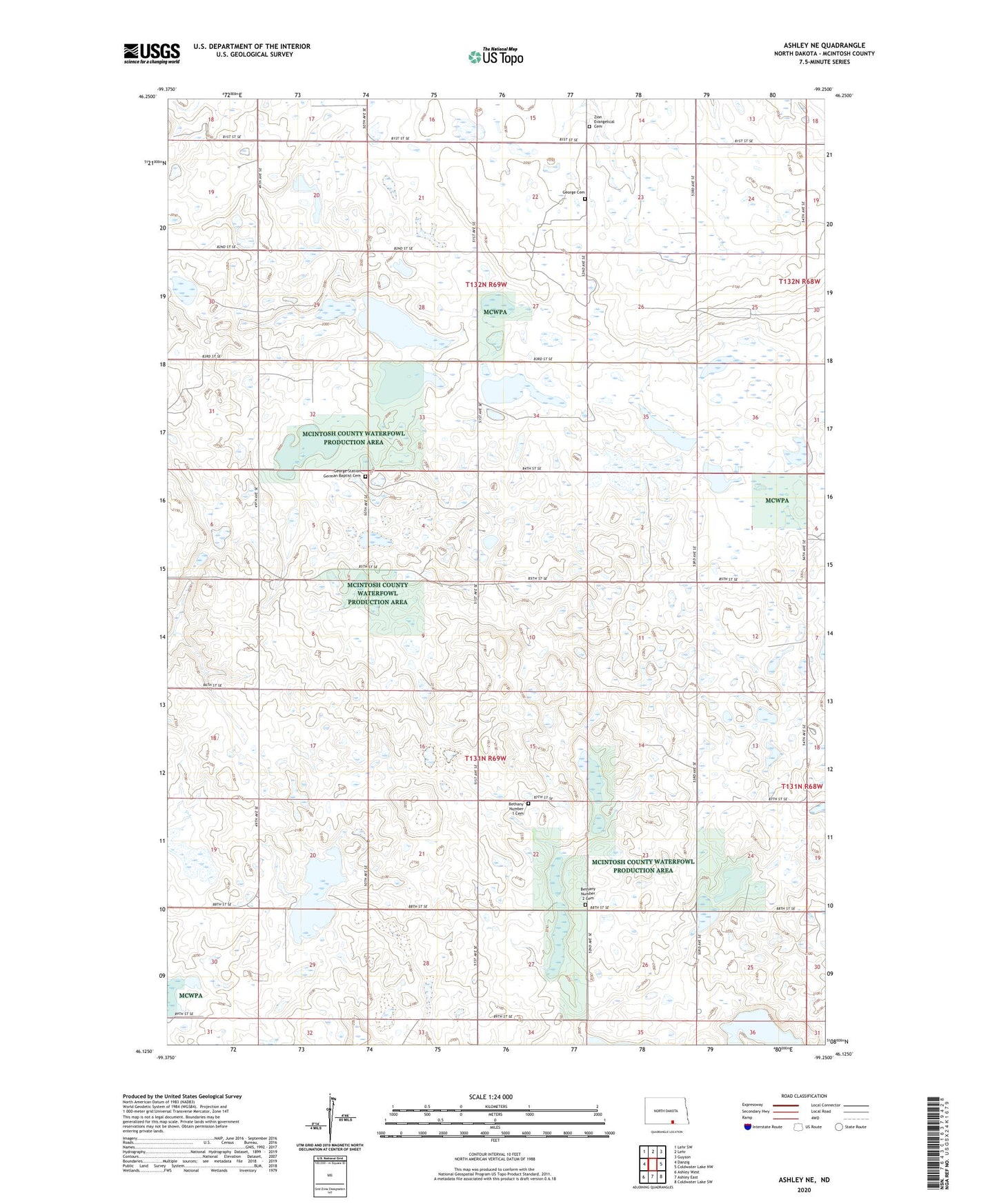 Ashley NE North Dakota US Topo Map Image