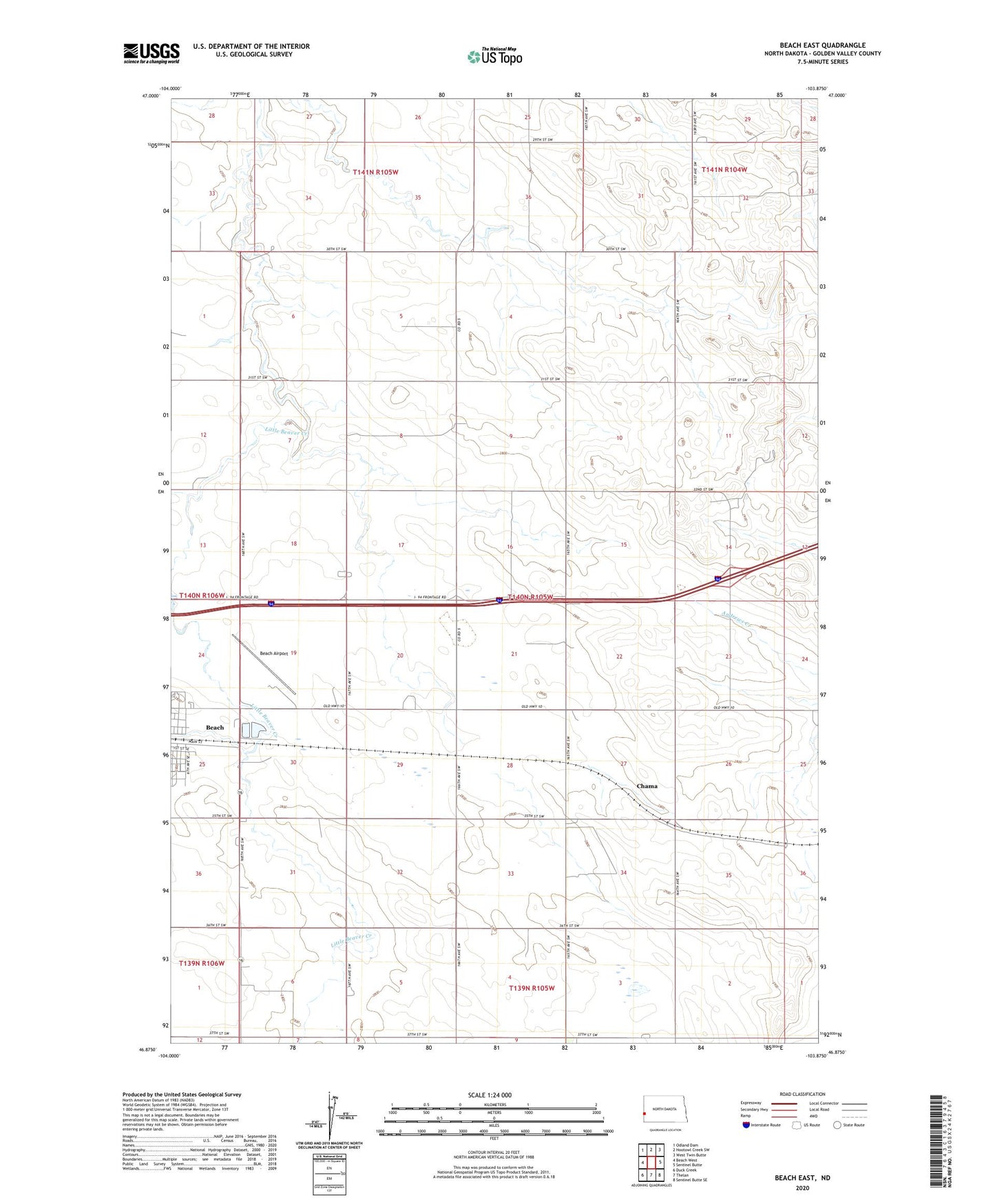 Beach East North Dakota US Topo Map Image