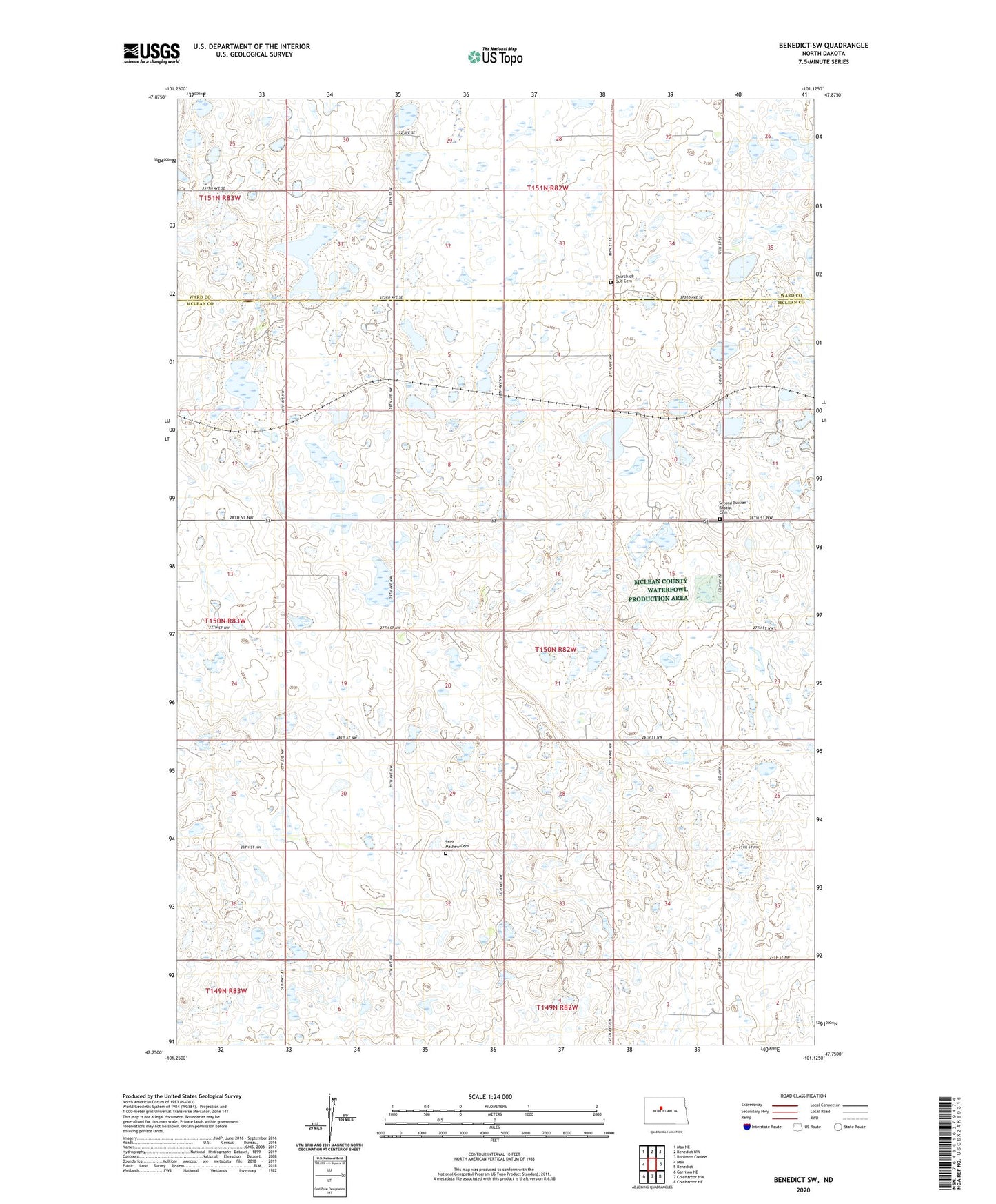 Benedict SW North Dakota US Topo Map Image