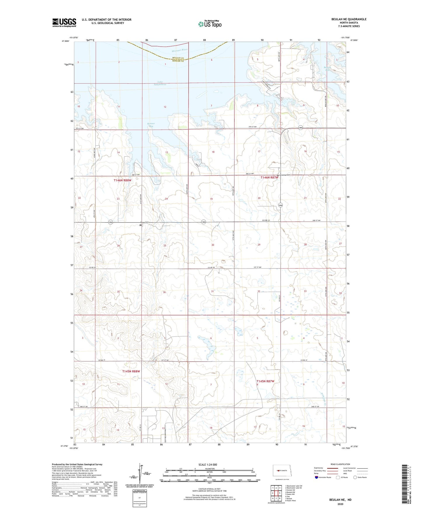 Beulah NE North Dakota US Topo Map Image
