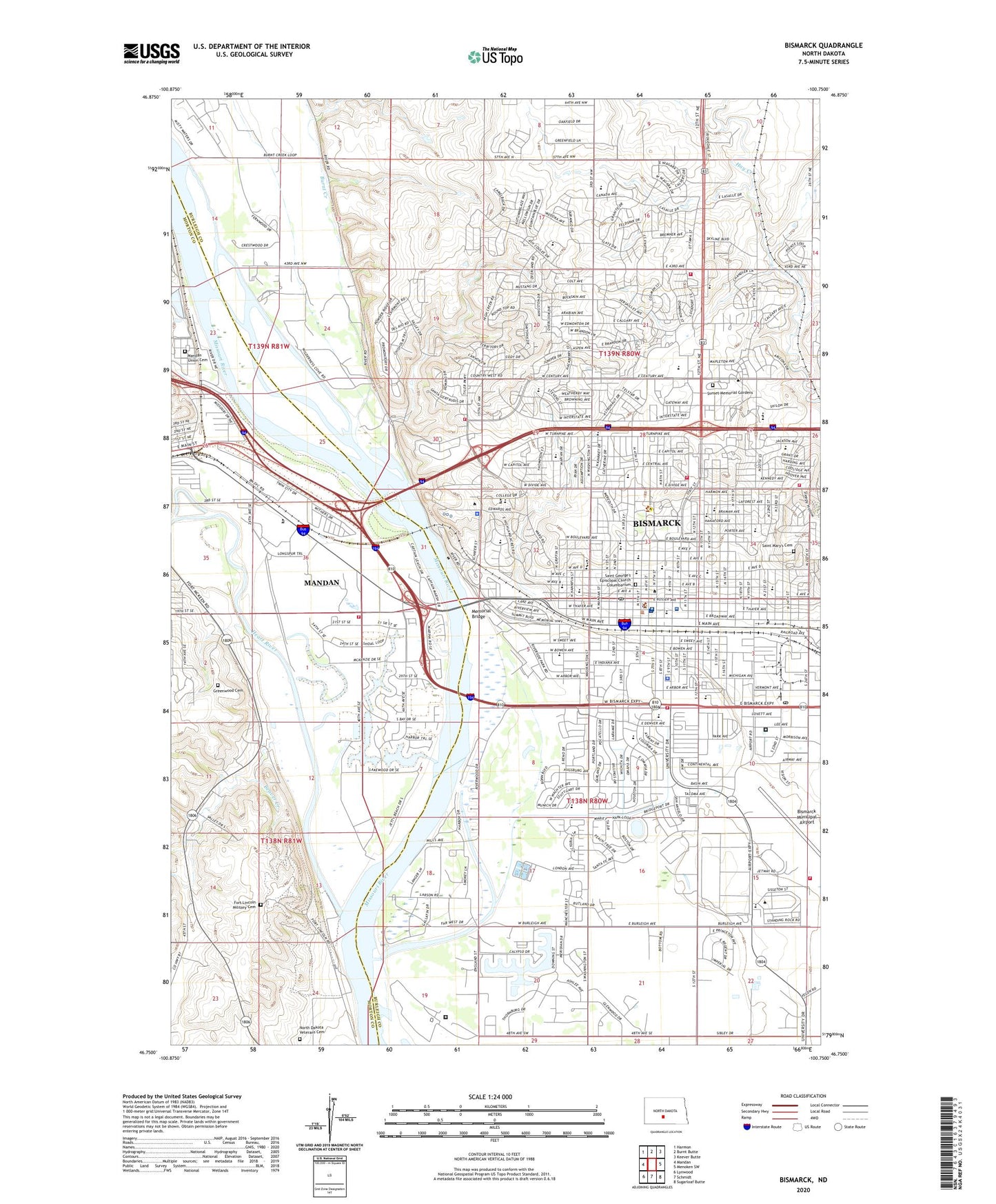 Bismarck North Dakota US Topo Map Image