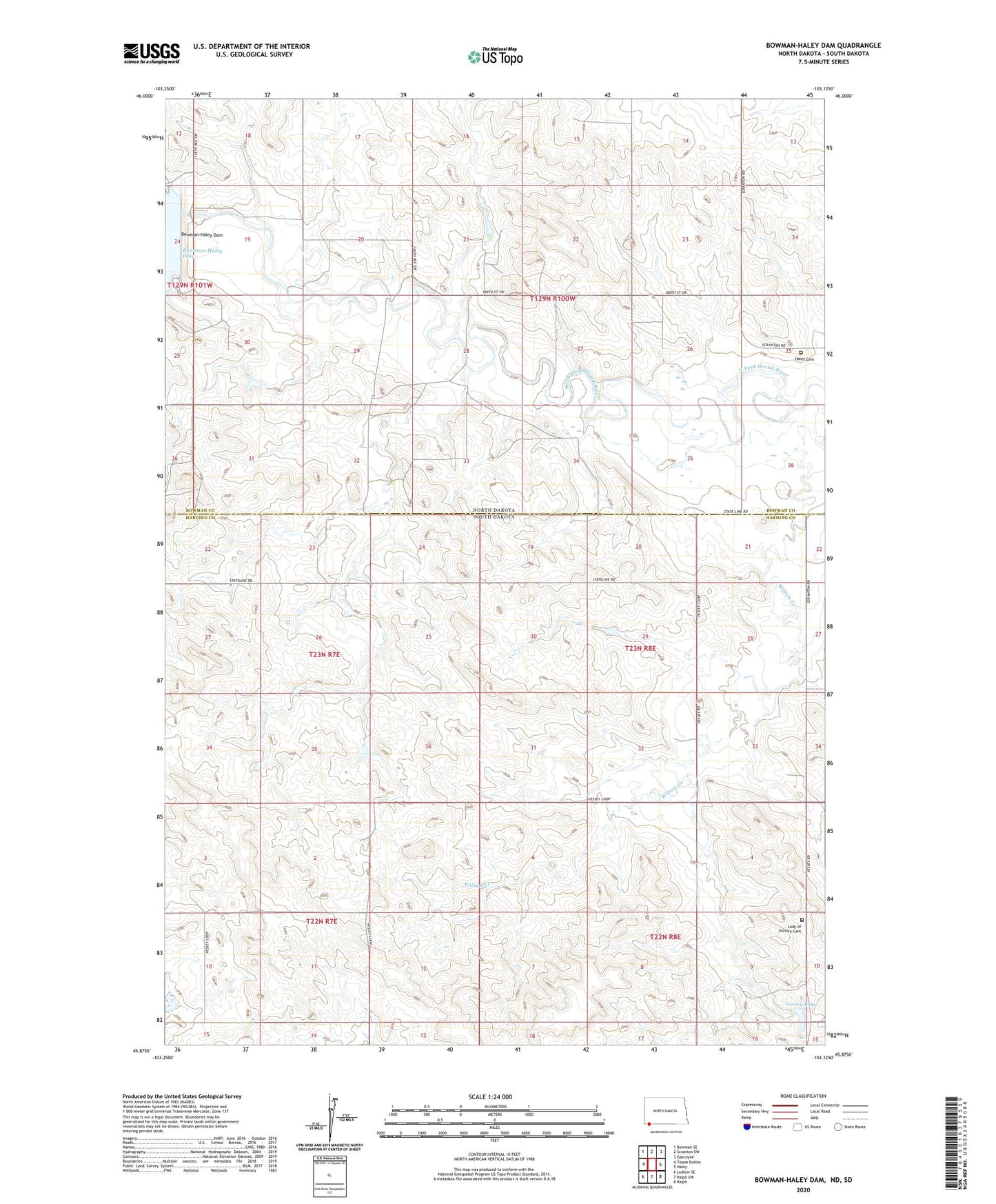 Bowman-Haley Dam North Dakota US Topo Map Image
