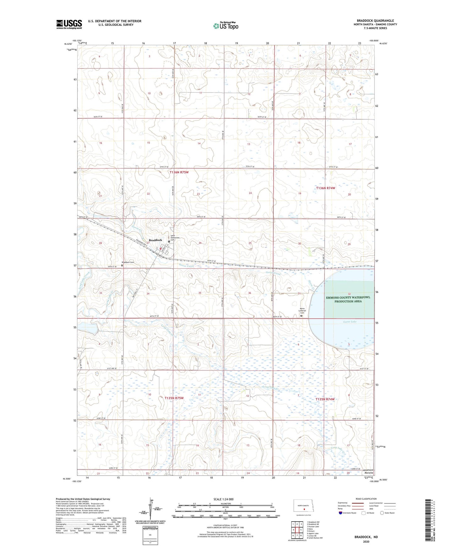 Braddock North Dakota US Topo Map Image