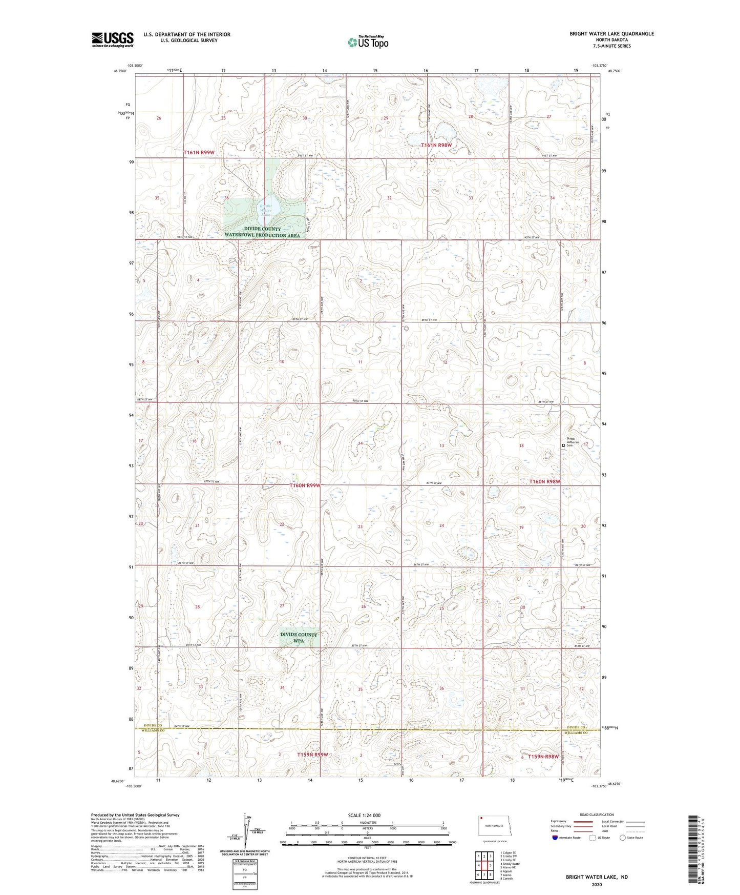 Bright Water Lake North Dakota US Topo Map Image