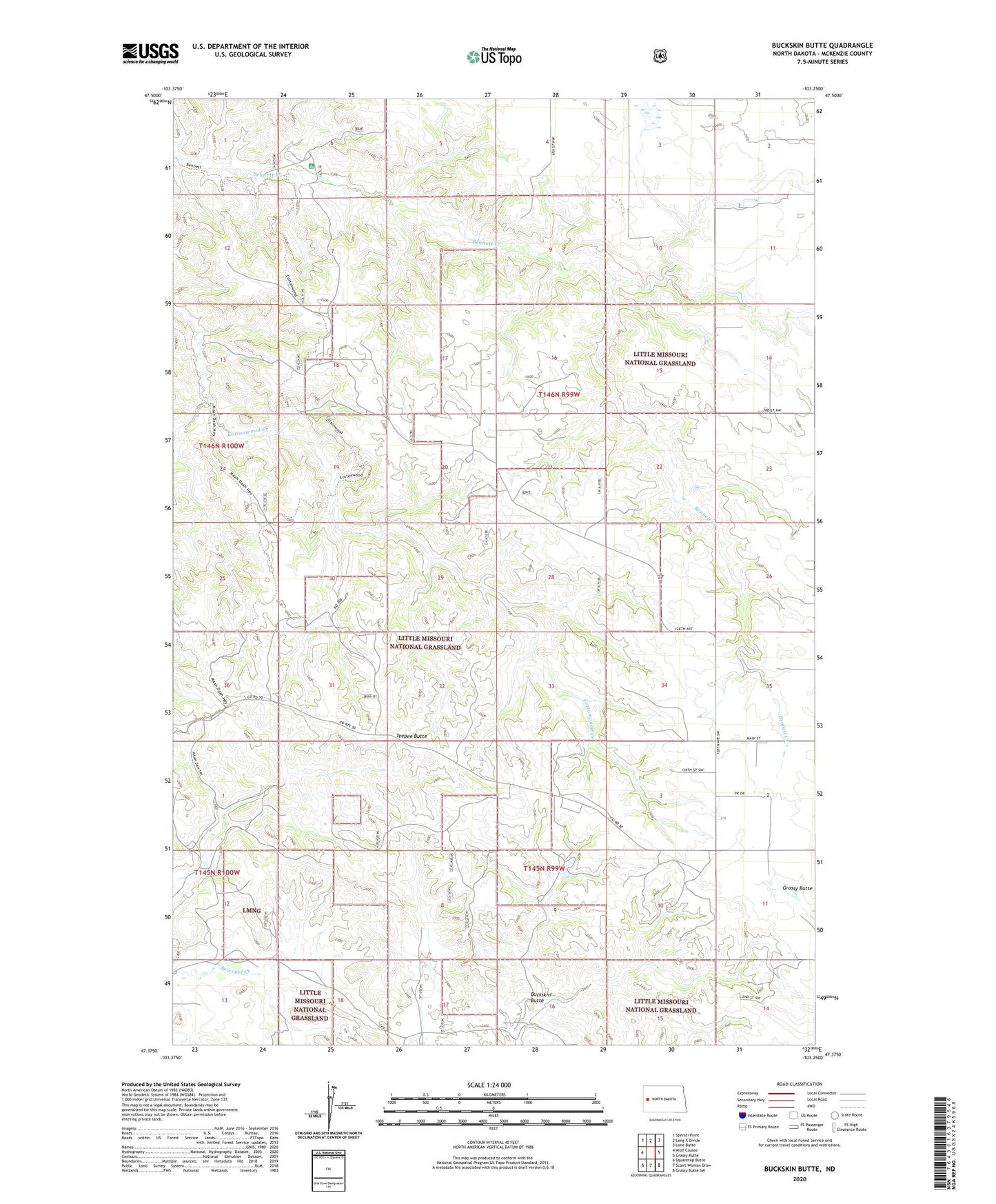 Buckskin Butte North Dakota US Topo Map Image
