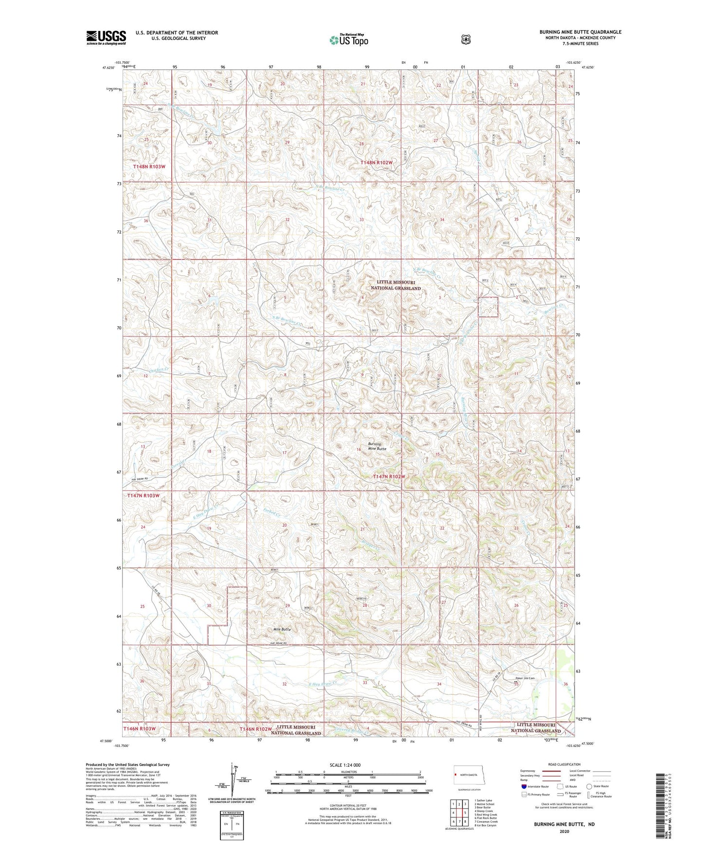 Burning Mine Butte North Dakota US Topo Map Image