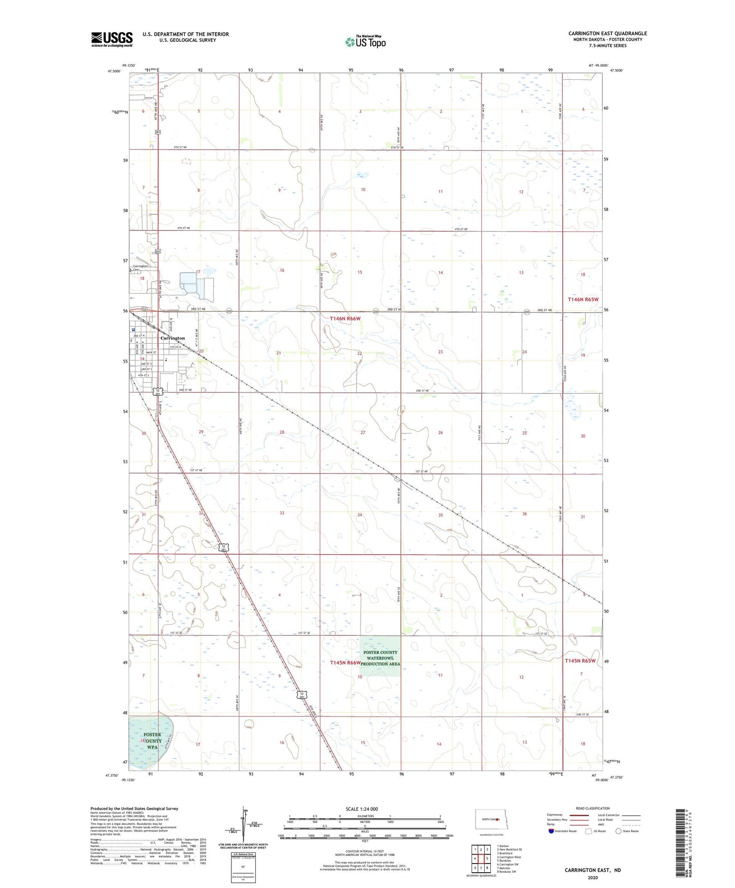 Carrington East North Dakota US Topo Map Image