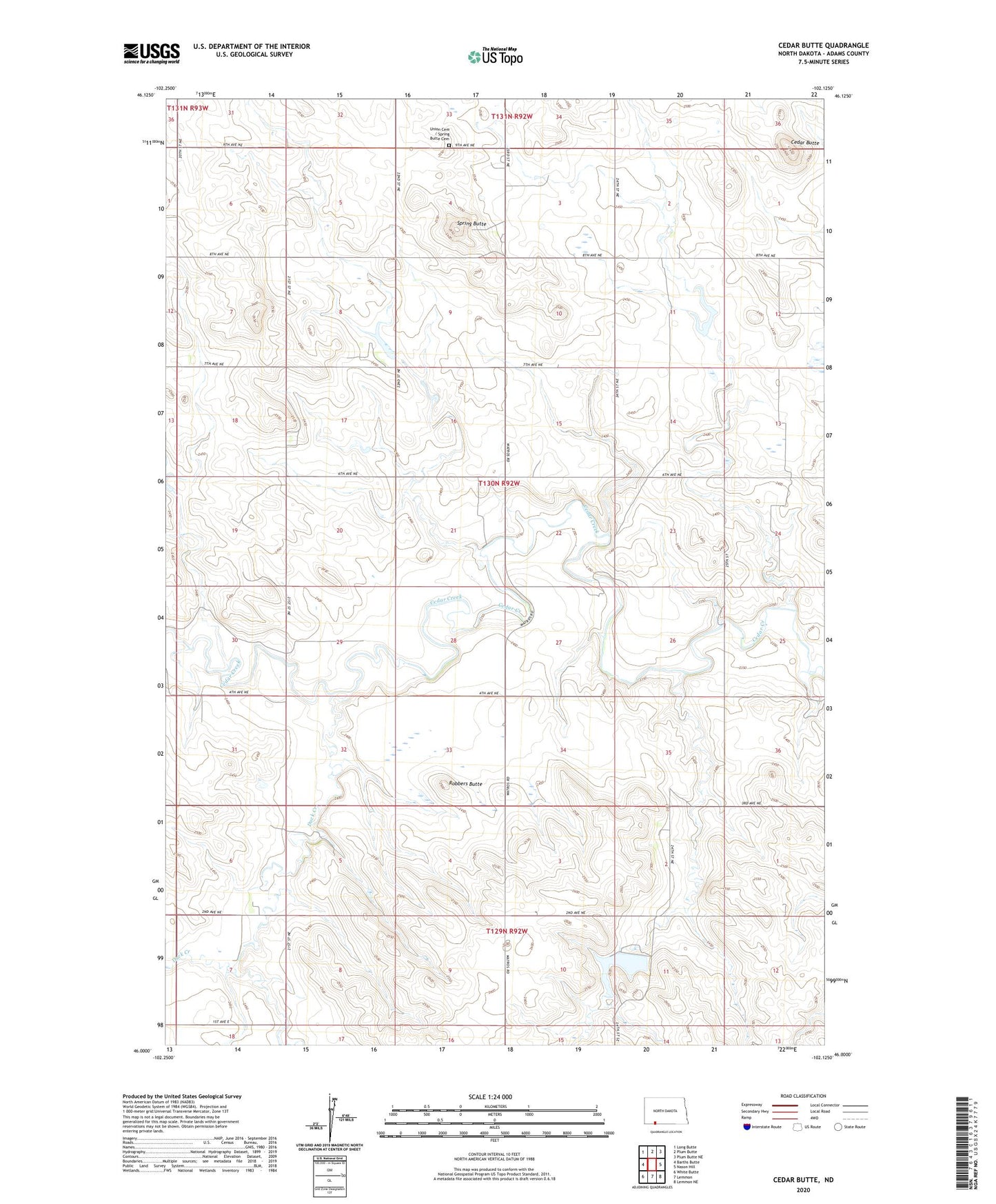 Cedar Butte North Dakota US Topo Map Image