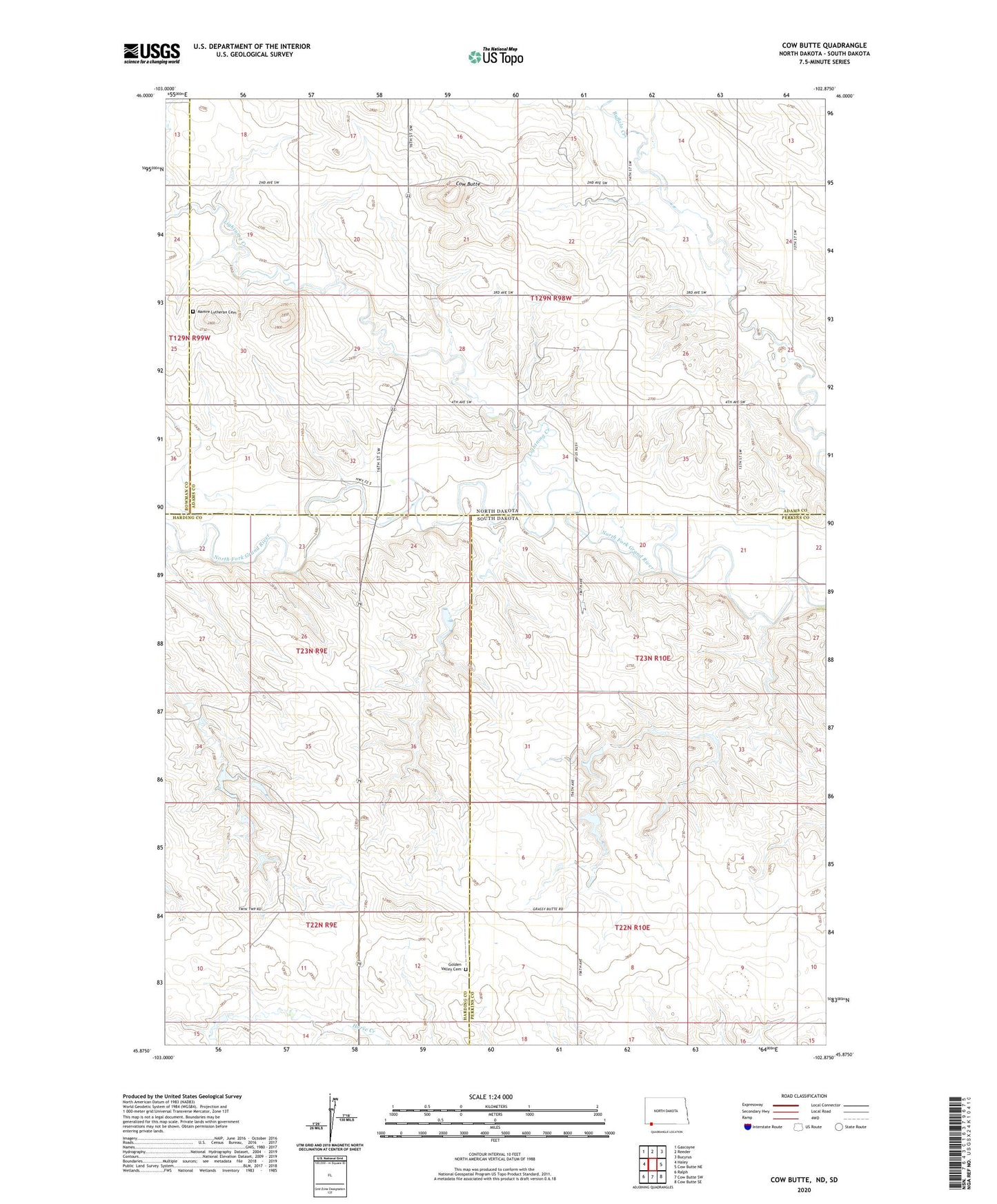 Cow Butte North Dakota US Topo Map Image