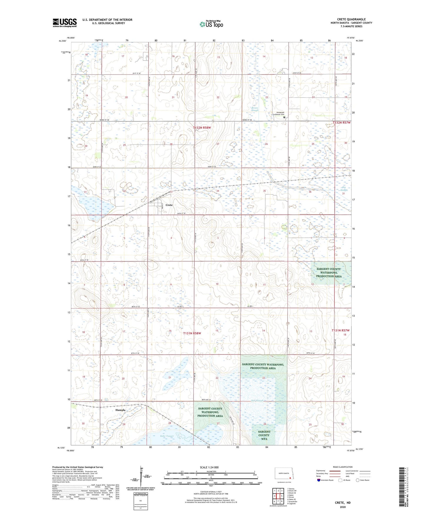 Crete North Dakota US Topo Map Image