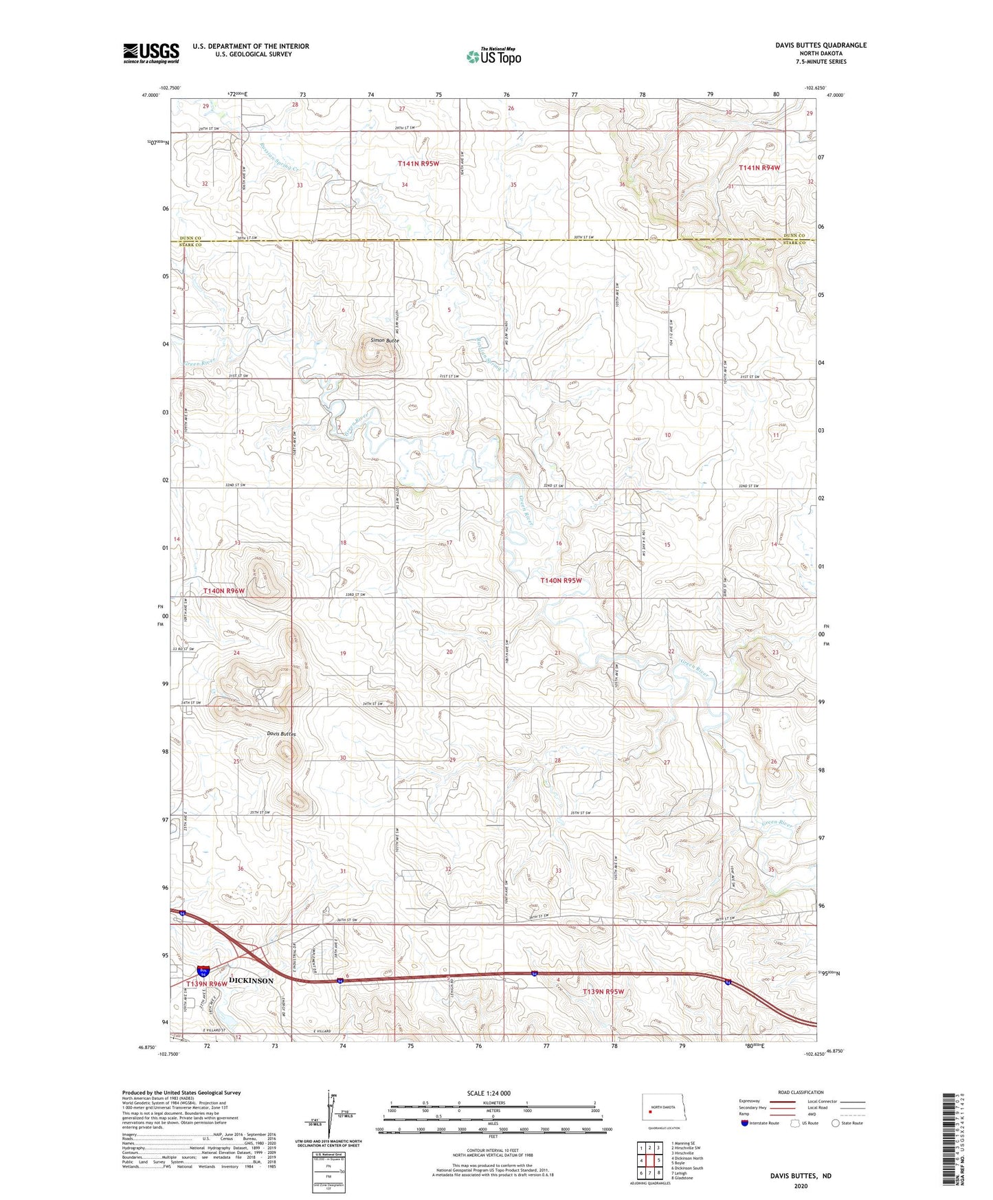Davis Buttes North Dakota US Topo Map Image