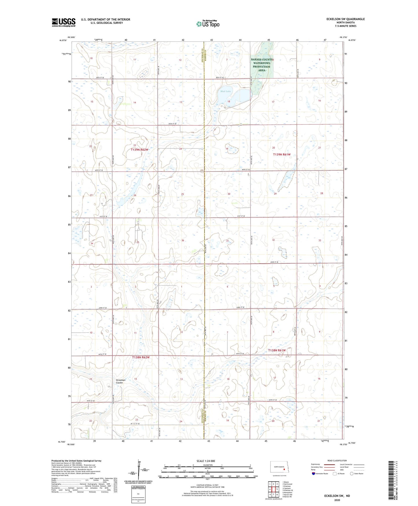 Eckelson SW North Dakota US Topo Map Image