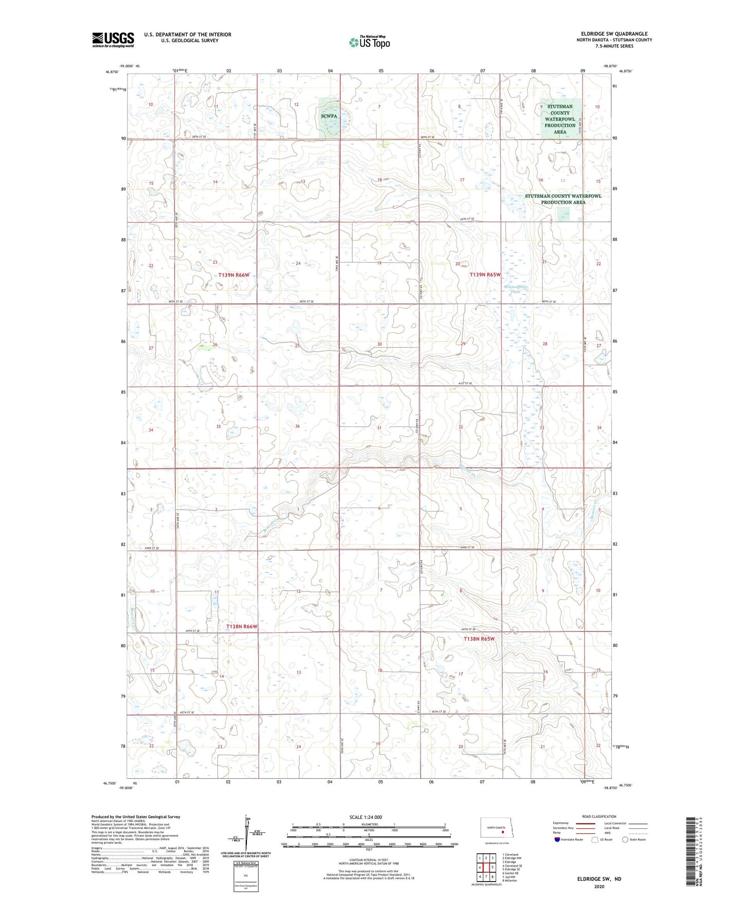 Eldridge SW North Dakota US Topo Map Image