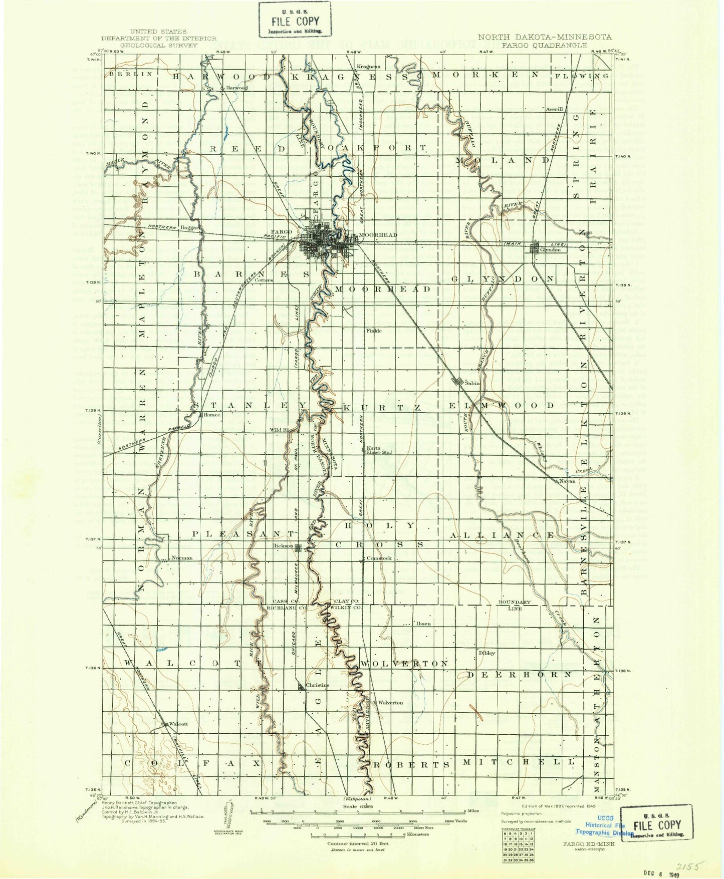 Historic 1897 Fargo North Dakota 30'x30' Topo Map Image