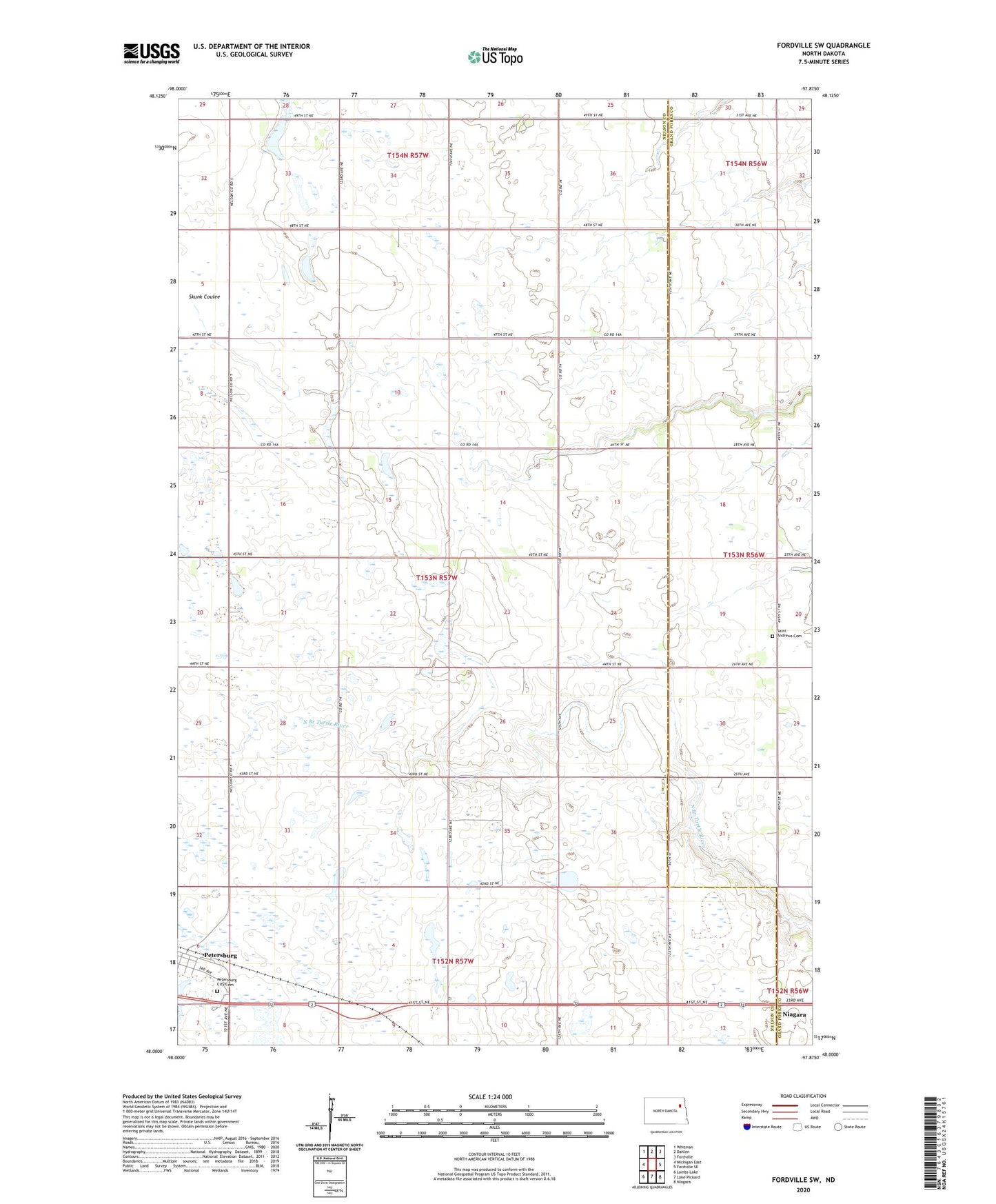 Fordville SW North Dakota US Topo Map Image