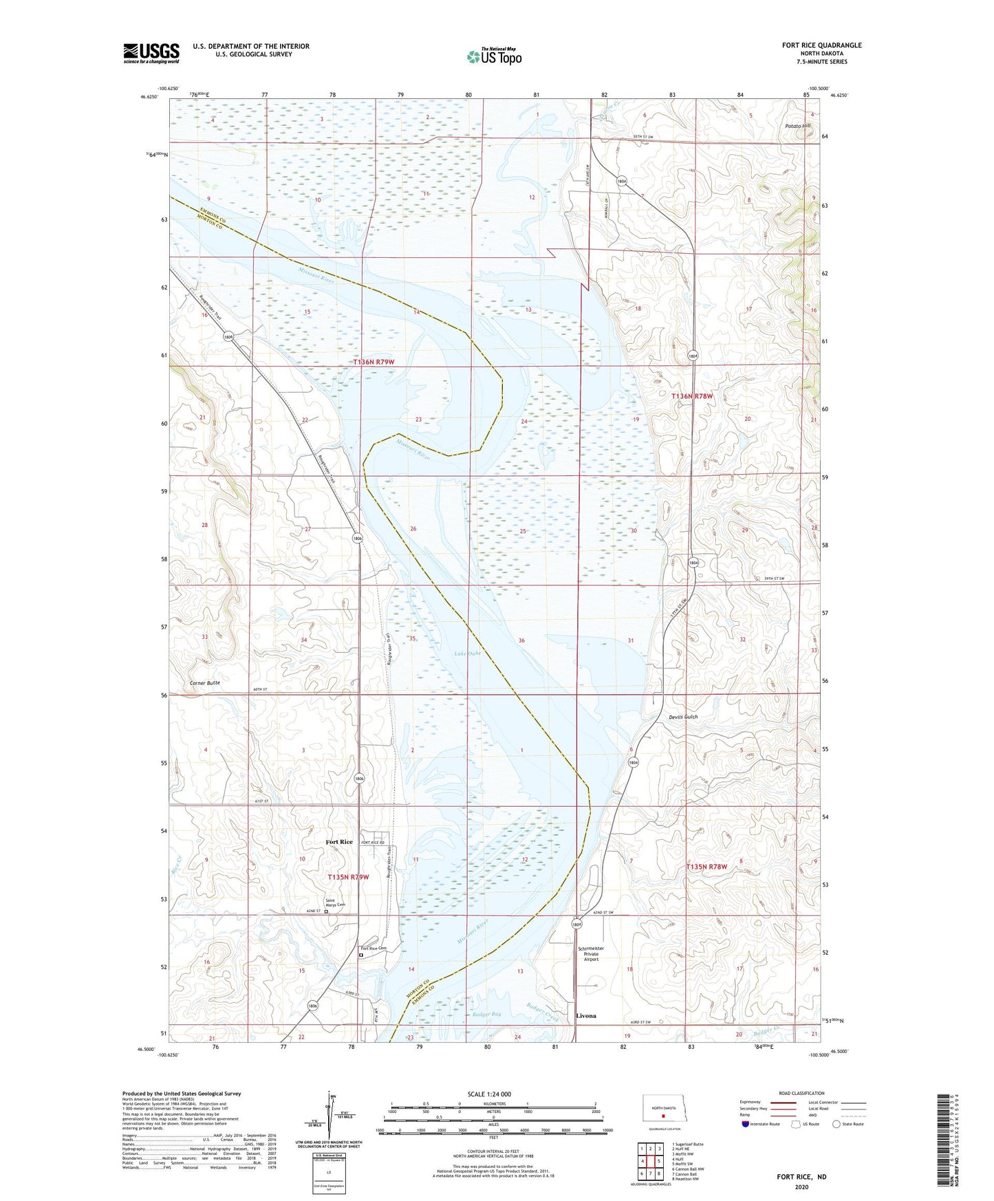 Fort Rice North Dakota US Topo Map Image