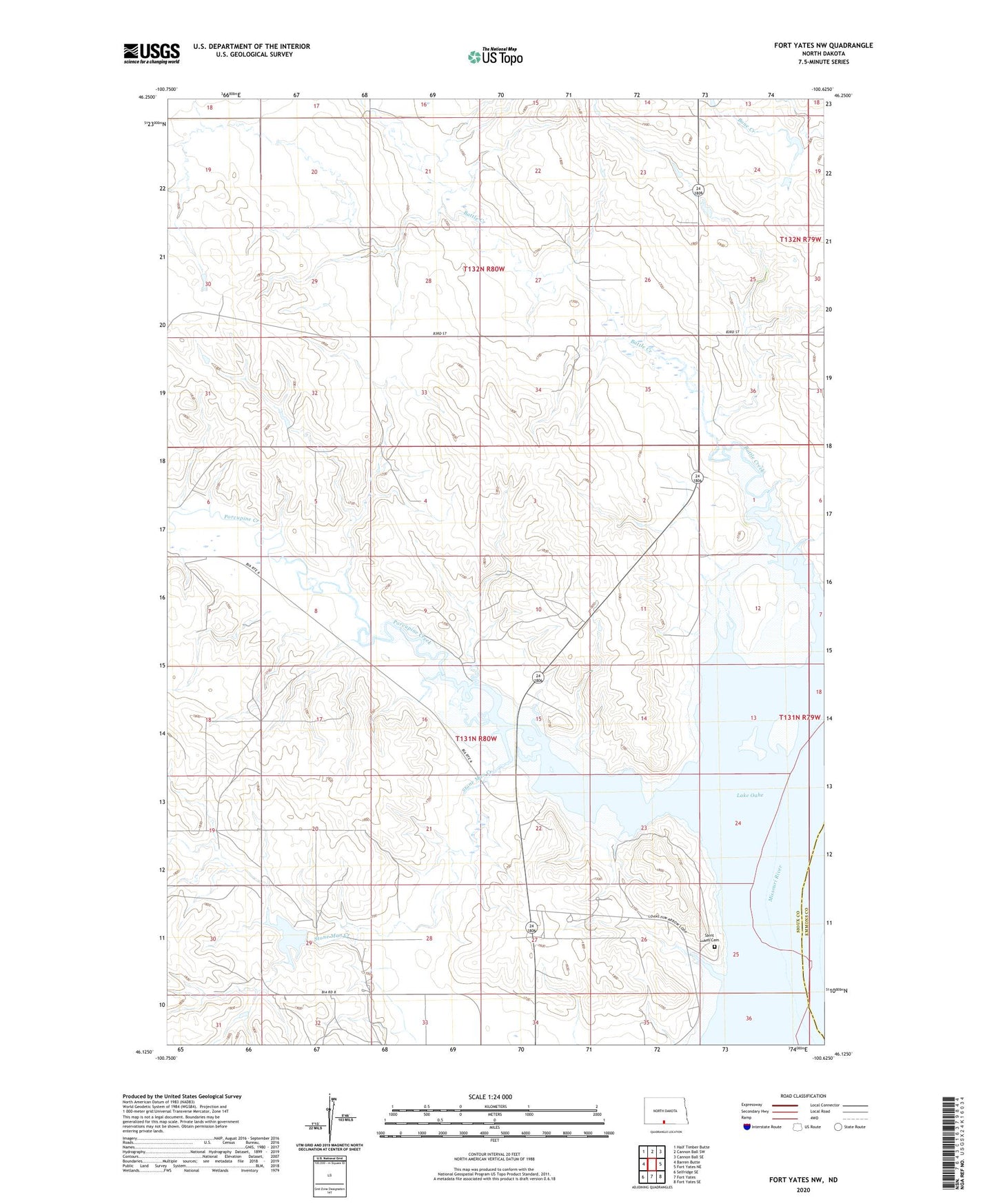 Fort Yates NW North Dakota US Topo Map Image