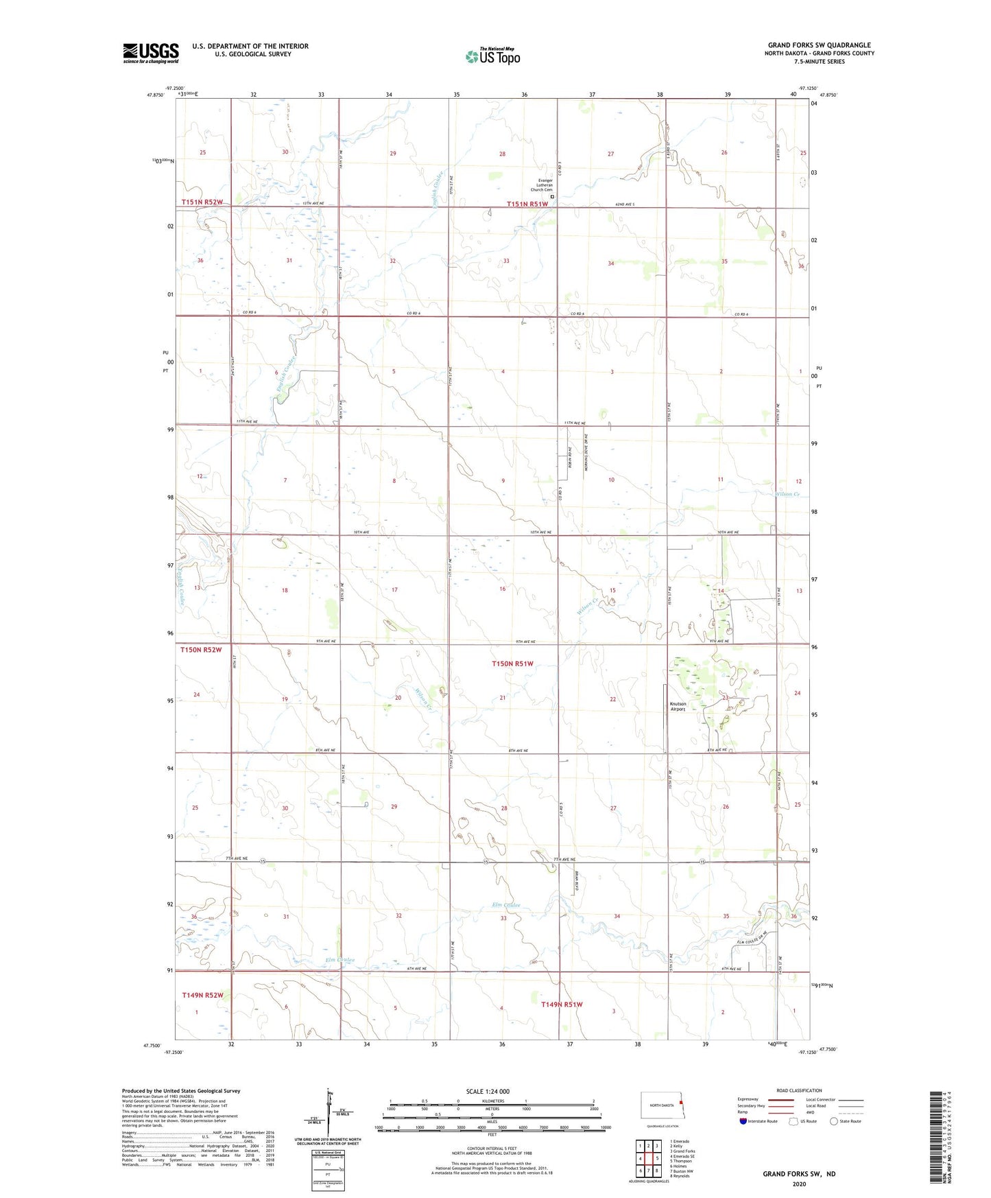 Grand Forks SW North Dakota US Topo Map Image