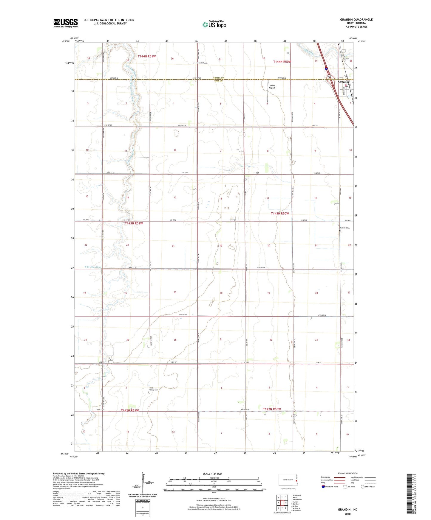 Grandin North Dakota US Topo Map Image