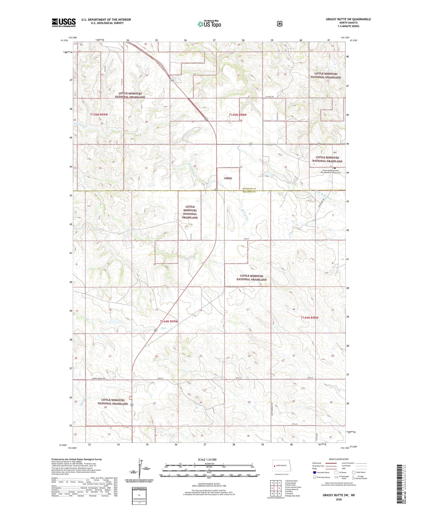 Grassy Butte SW North Dakota US Topo Map Image
