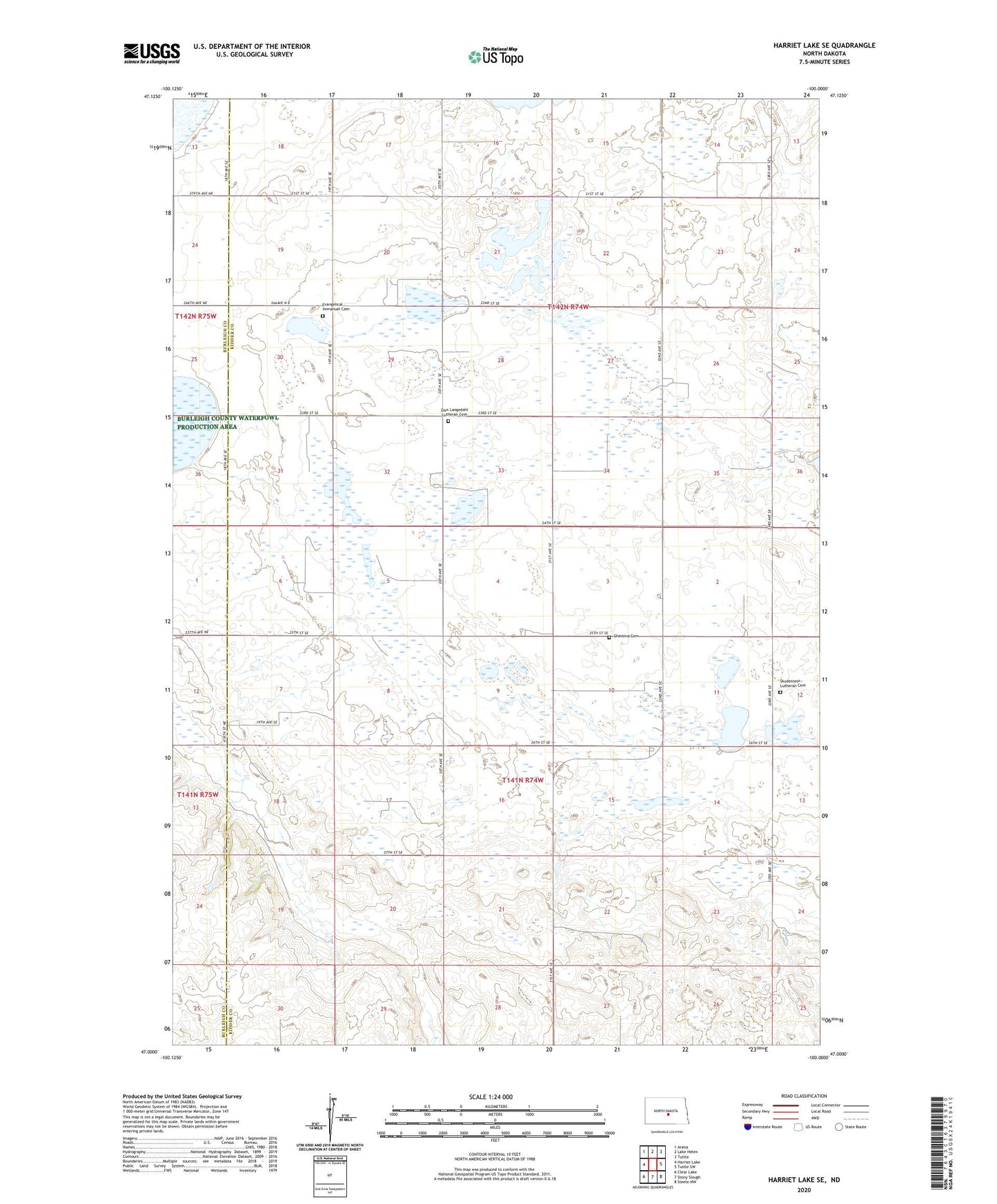 Harriet Lake SE North Dakota US Topo Map Image