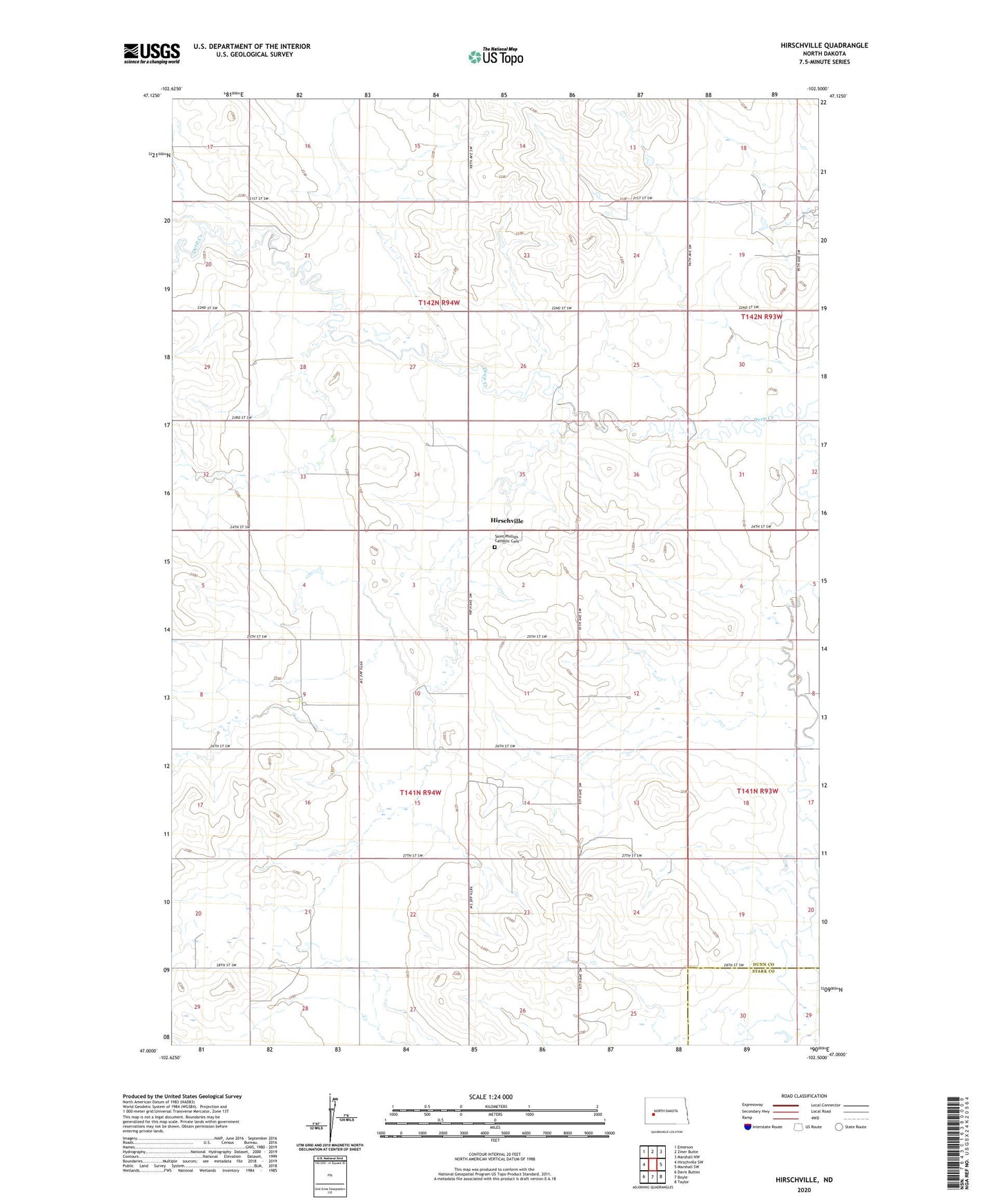 Hirschville North Dakota US Topo Map Image