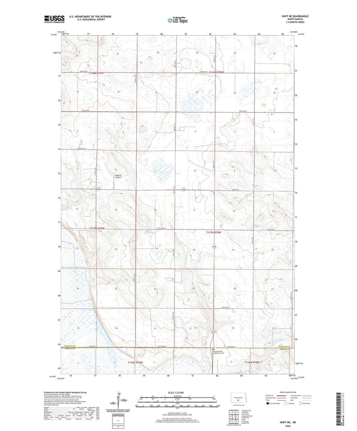 Huff NE North Dakota US Topo Map Image