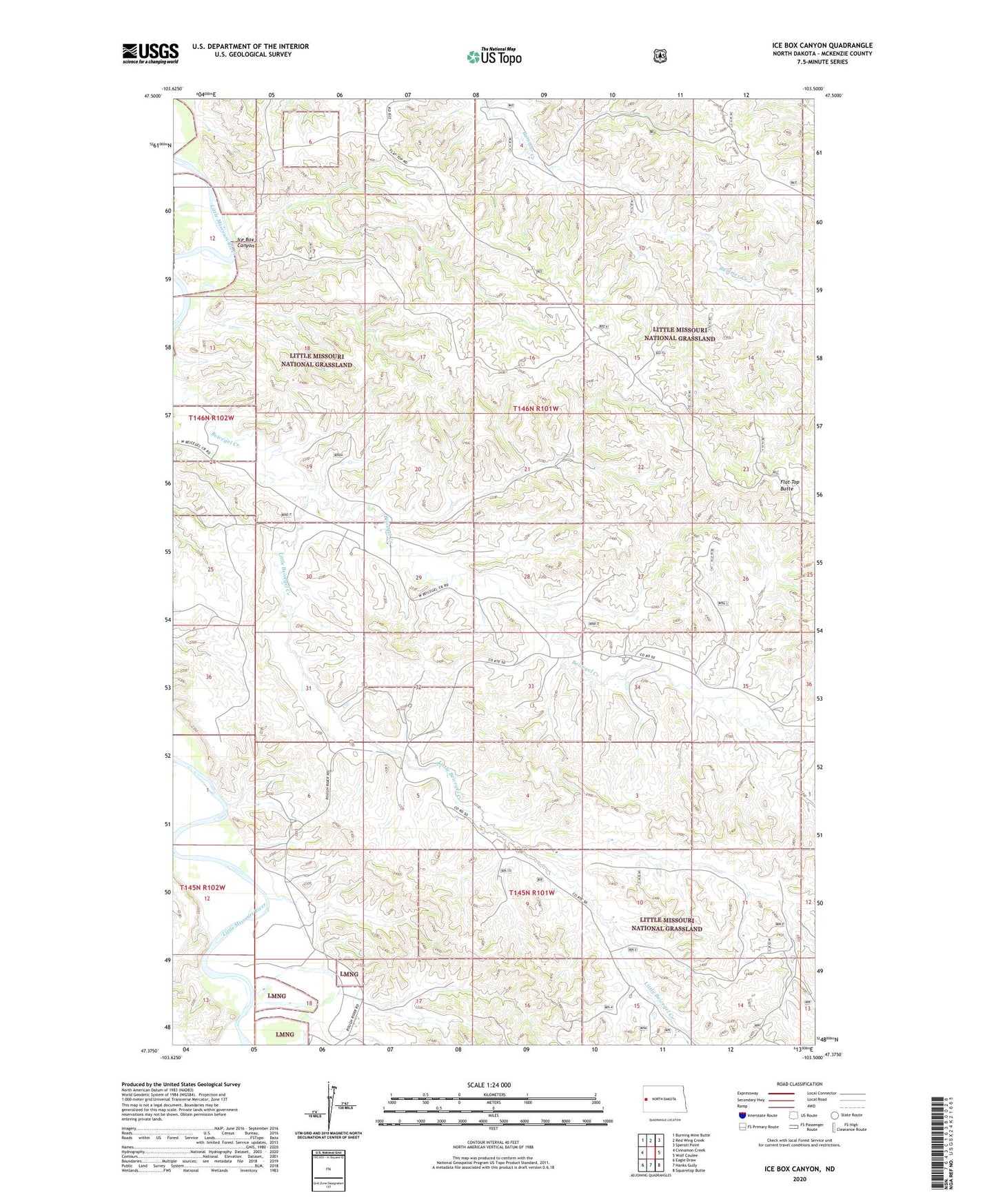 Ice Box Canyon North Dakota US Topo Map Image