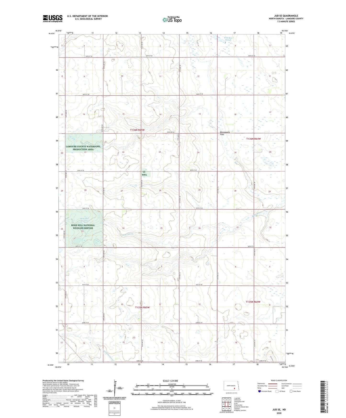 Jud SE North Dakota US Topo Map Image