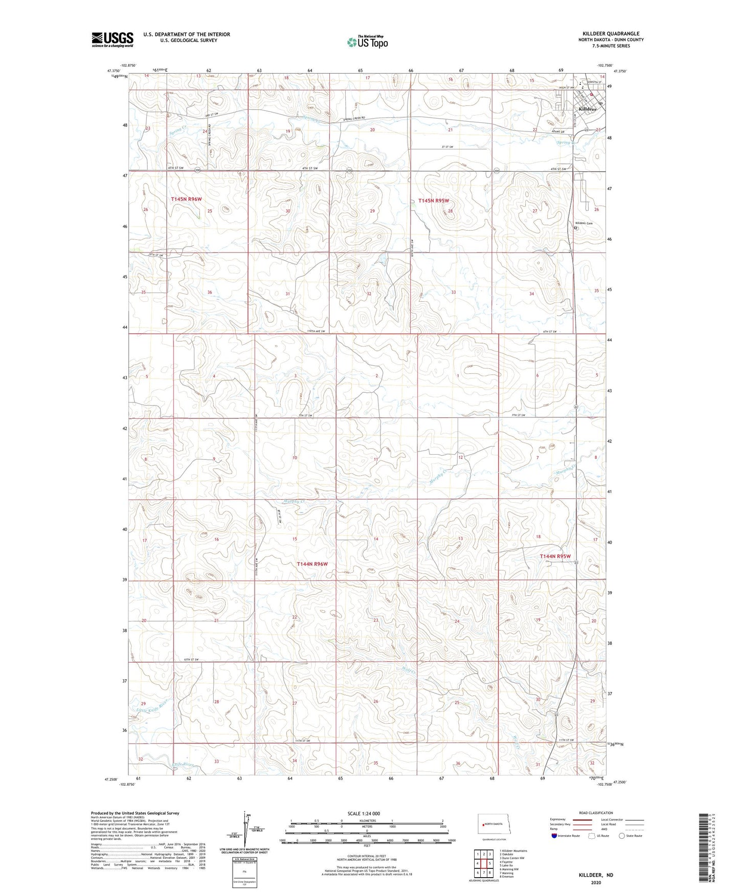 Killdeer North Dakota US Topo Map Image