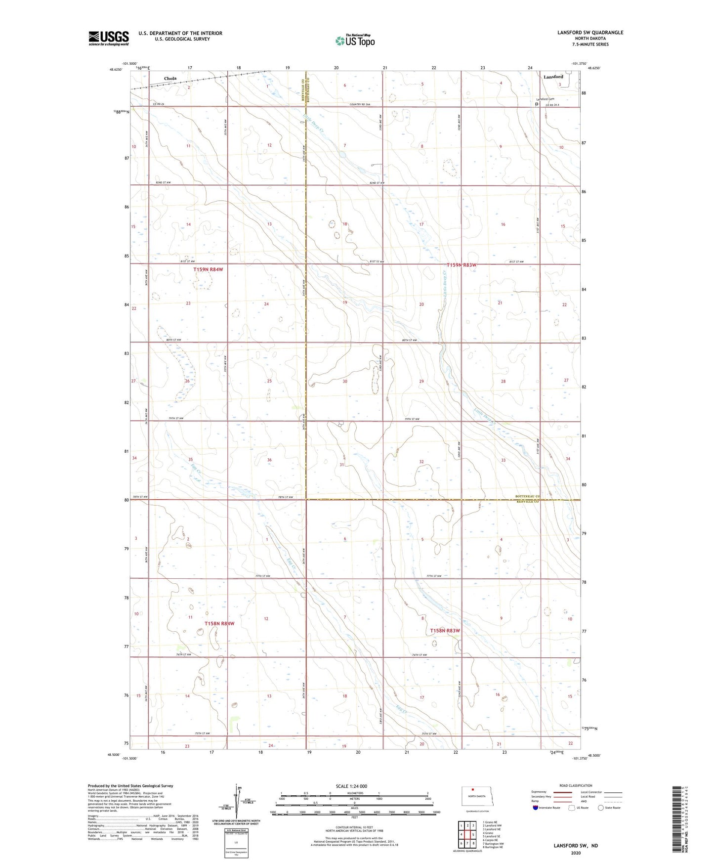 Lansford SW North Dakota US Topo Map Image