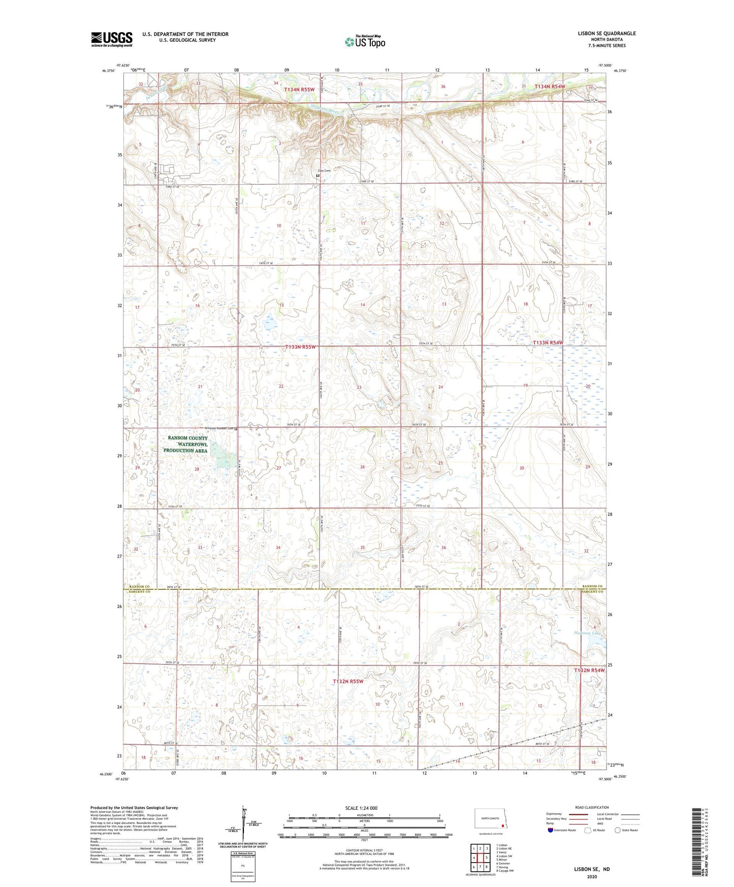 Lisbon SE North Dakota US Topo Map Image