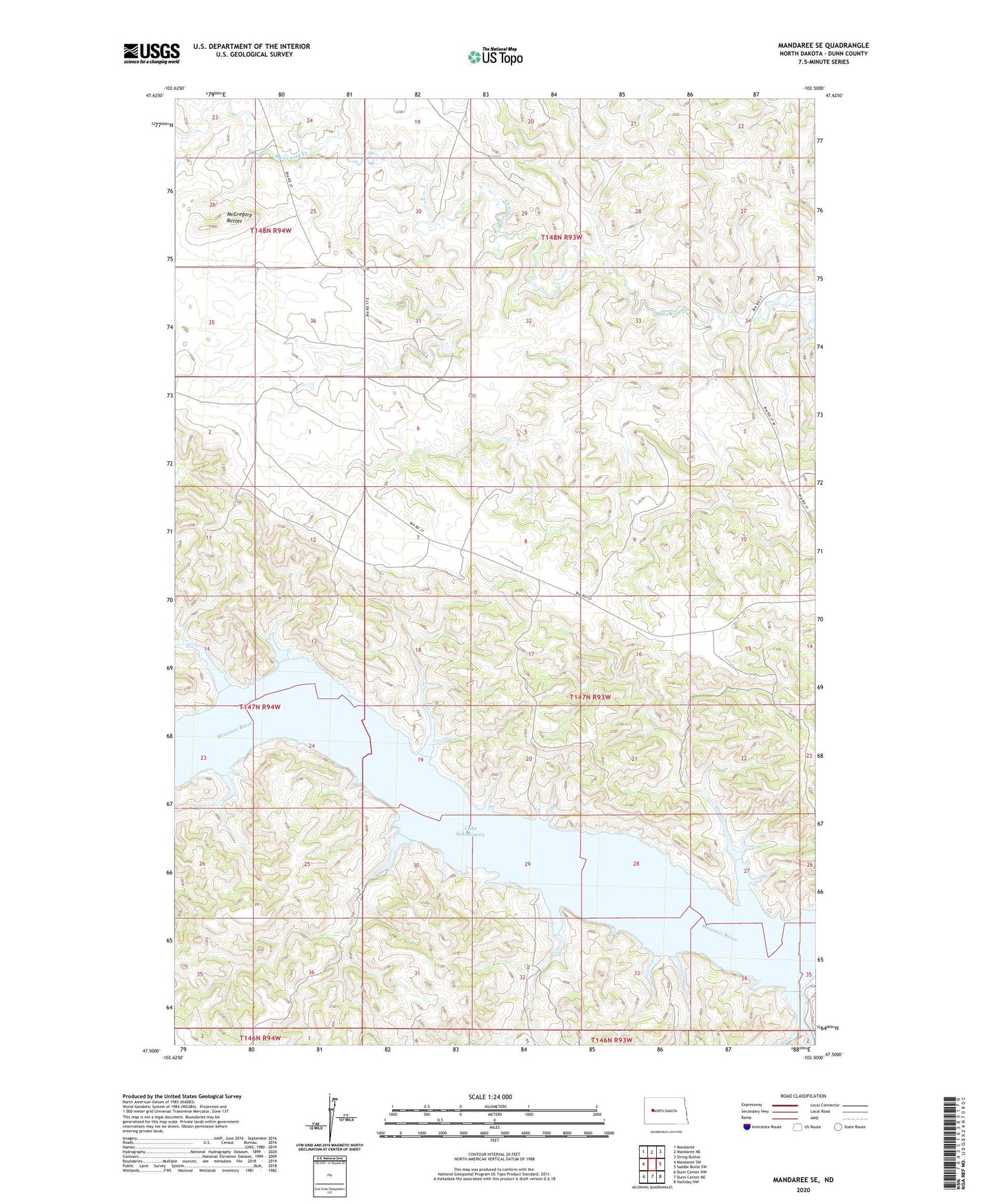Mandaree SE North Dakota US Topo Map Image