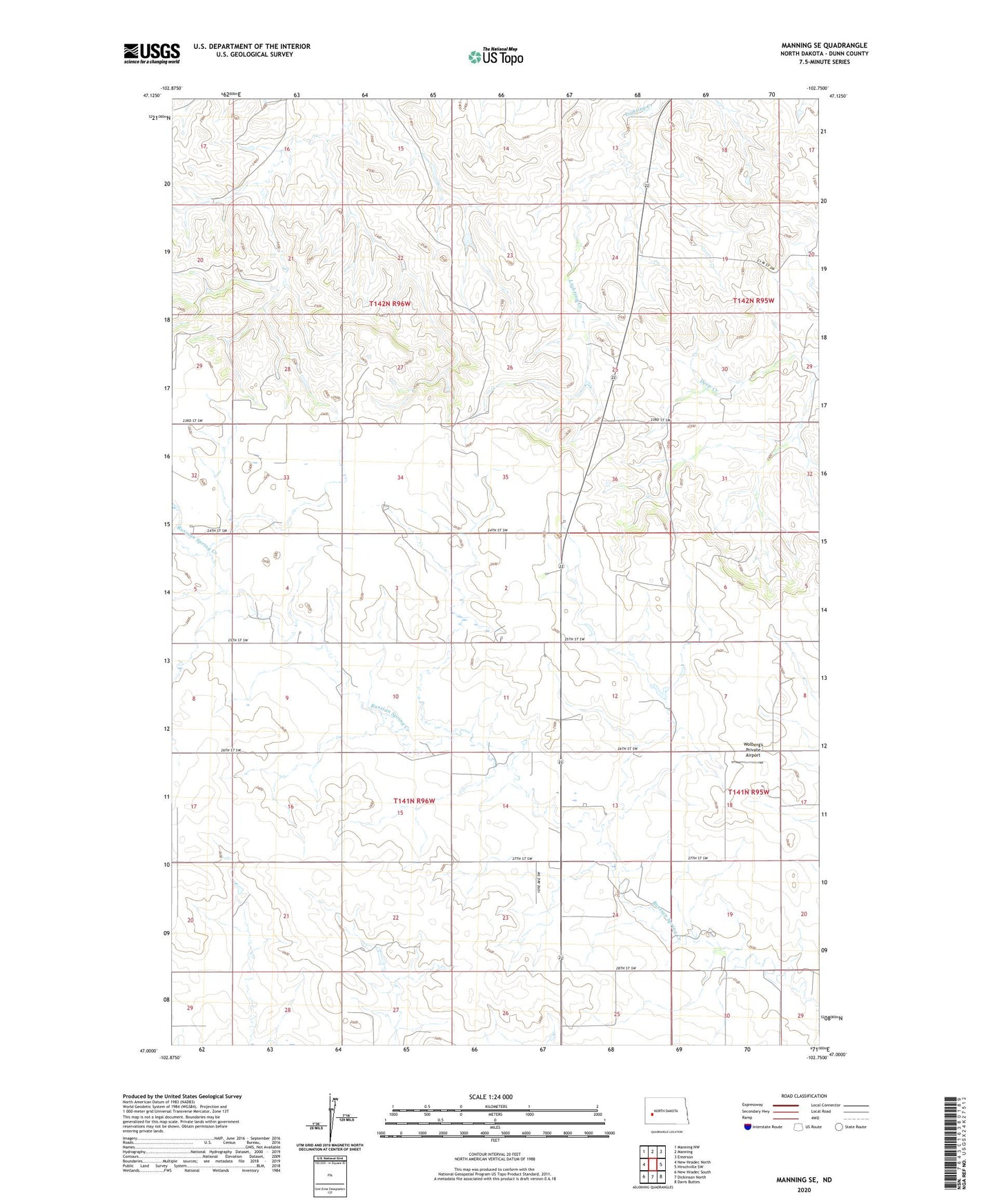 Manning SE North Dakota US Topo Map Image