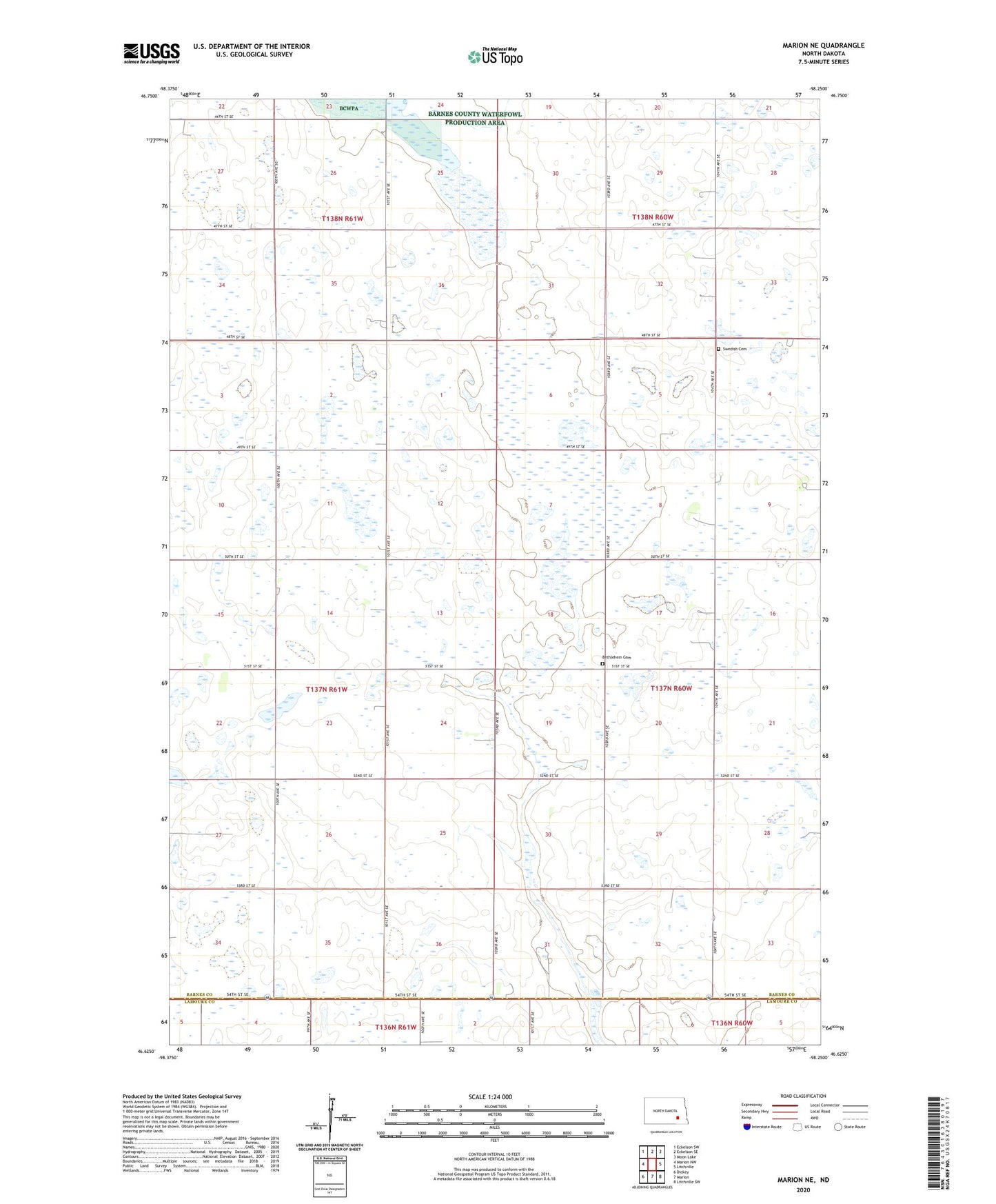Marion NE North Dakota US Topo Map Image