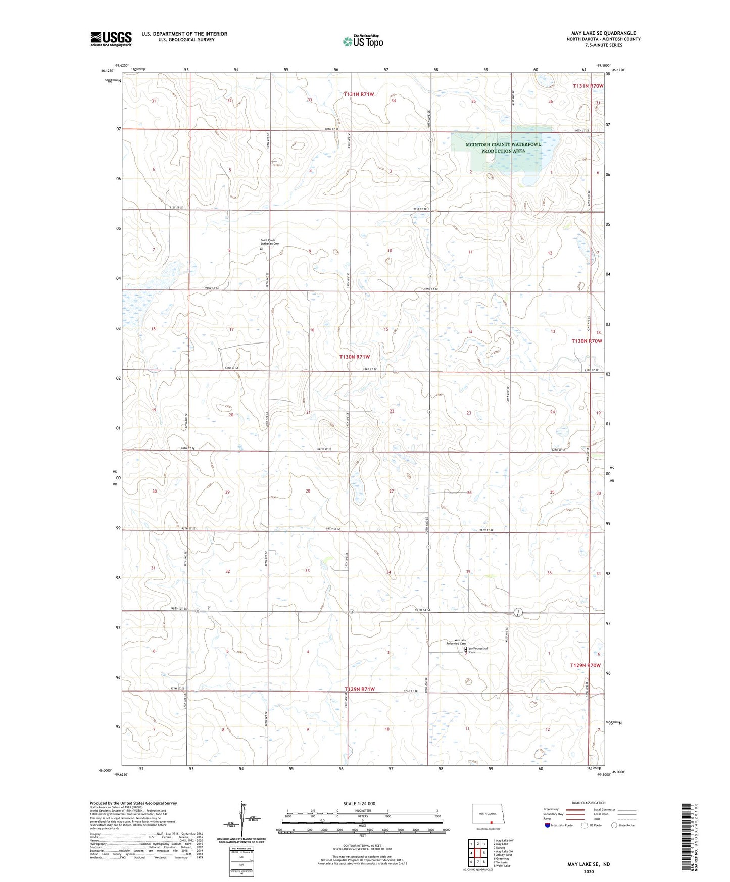 May Lake SE North Dakota US Topo Map Image