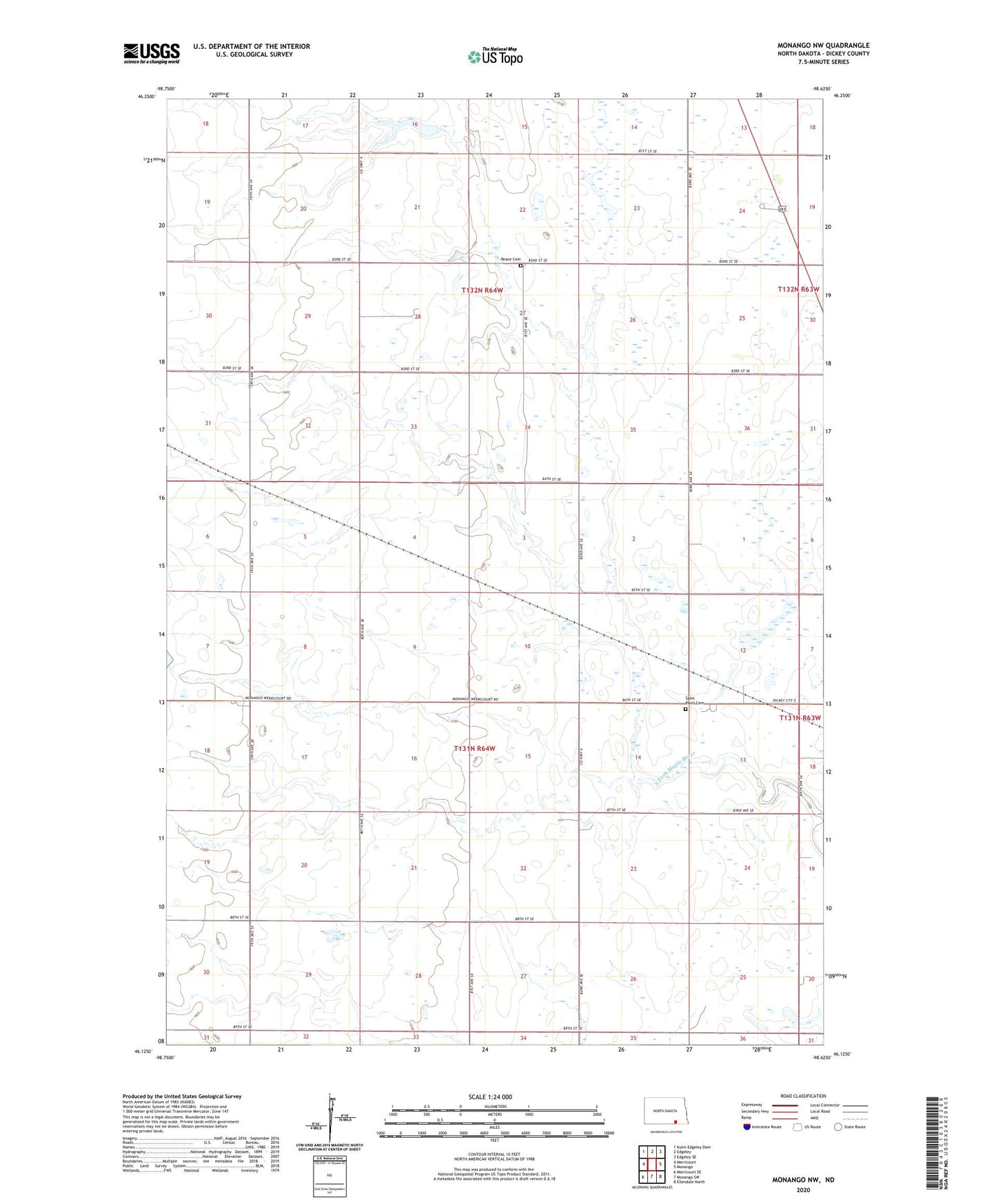 Monango NW North Dakota US Topo Map Image