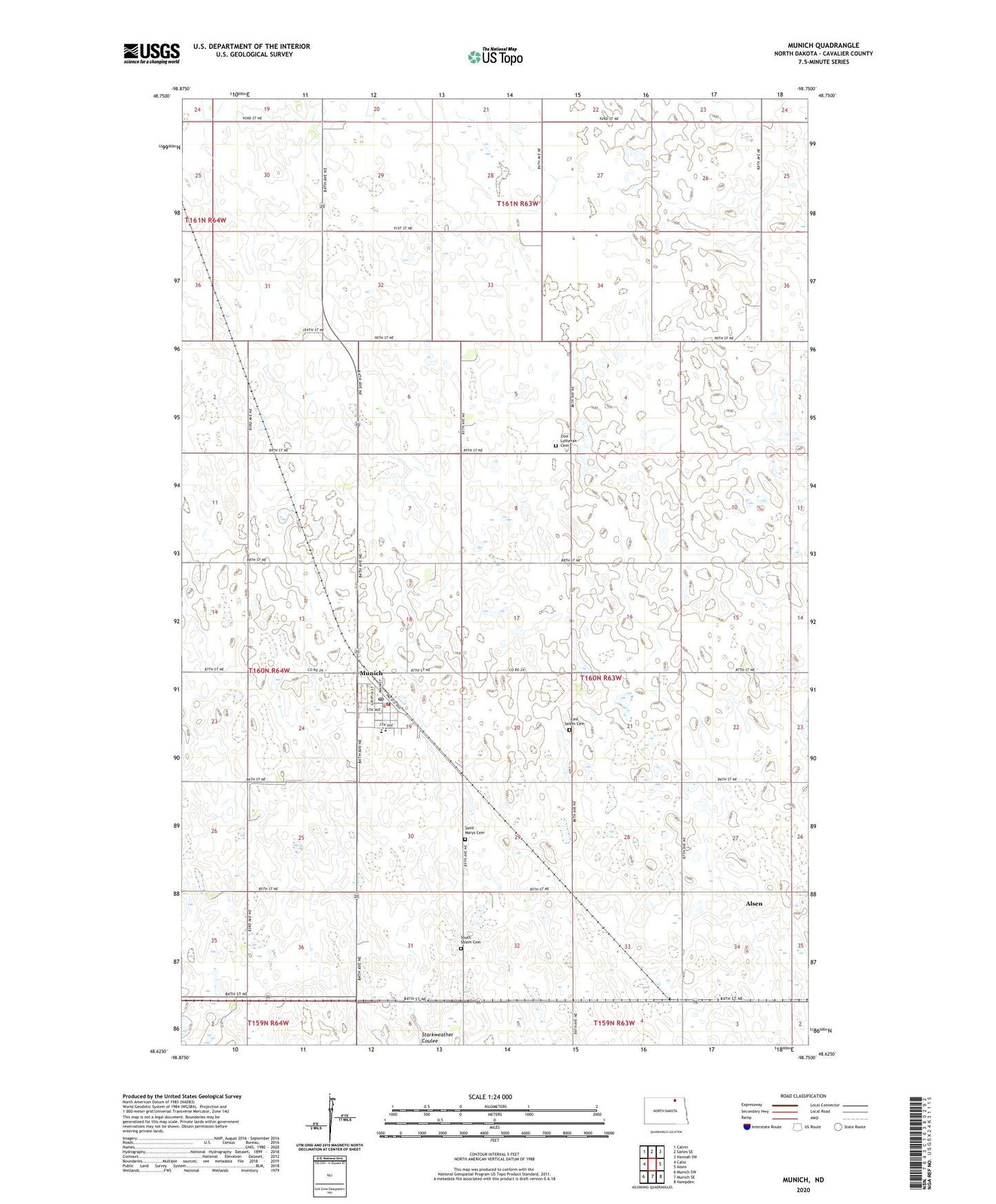 Munich North Dakota US Topo Map Image