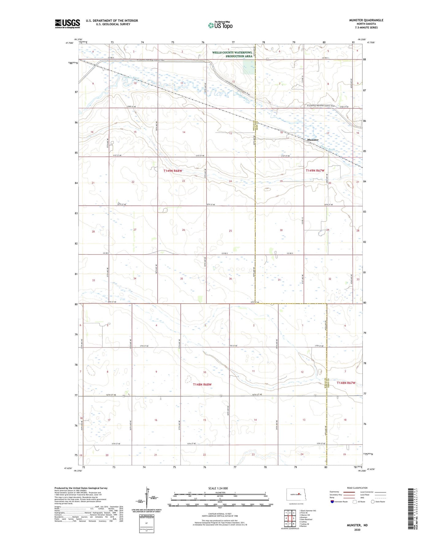 Munster North Dakota US Topo Map Image